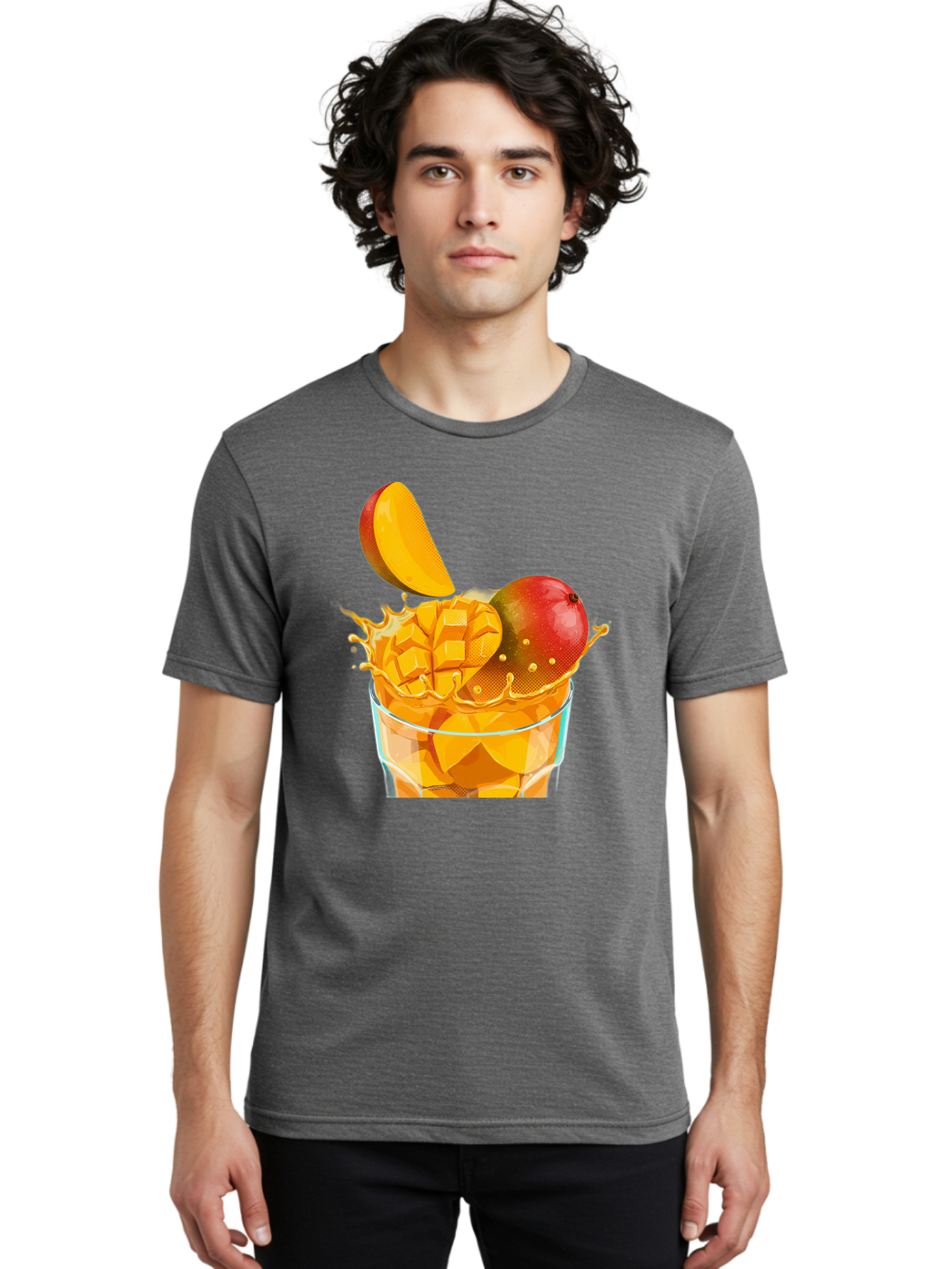 Mango-Smoothie-6 Men'S Graphic Tee, 100% Cotton, Comfortable Casual Summer Wear, Machine Washable, Fresh Mango, Mango Juice, Sliced Mango, Fruit Salad, Summer Drink, Fresh Fruit, Healthy Beverage, Tropical Flavors, Mango Chunks, Bac158