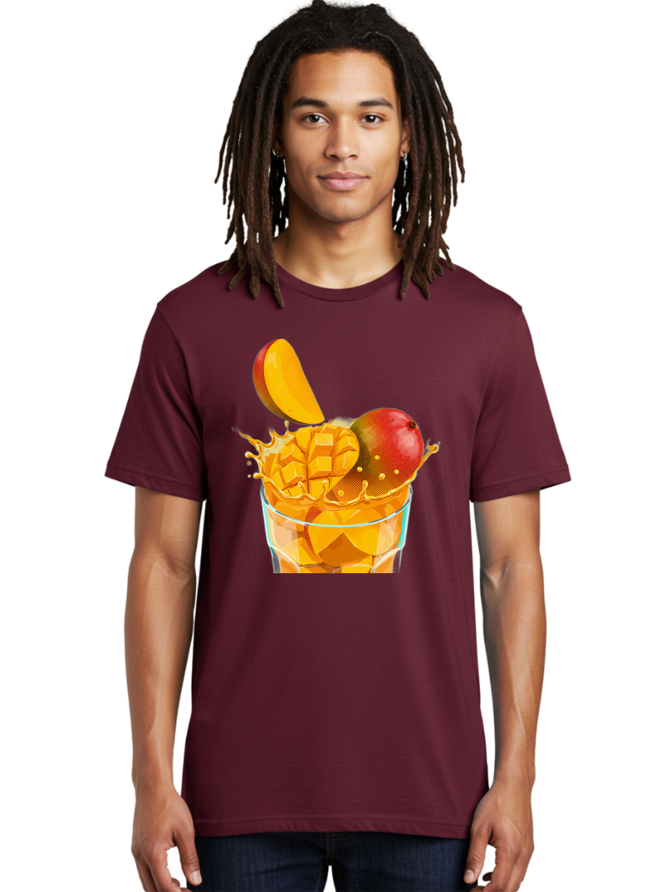 Mango-Smoothie-6 Men'S Graphic Tee, 100% Cotton, Comfortable Casual Summer Wear, Machine Washable, Fresh Mango, Mango Juice, Sliced Mango, Fruit Salad, Summer Drink, Fresh Fruit, Healthy Beverage, Tropical Flavors, Mango Chunks, Bac158