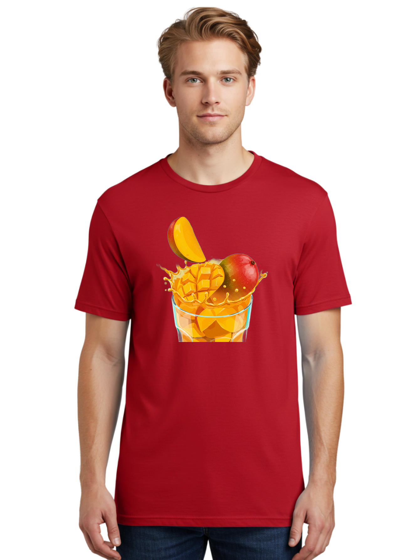 Mango-Smoothie-6 Men'S Graphic Tee, 100% Cotton, Comfortable Casual Summer Wear, Machine Washable, Fresh Mango, Mango Juice, Sliced Mango, Fruit Salad, Summer Drink, Fresh Fruit, Healthy Beverage, Tropical Flavors, Mango Chunks, Bac158
