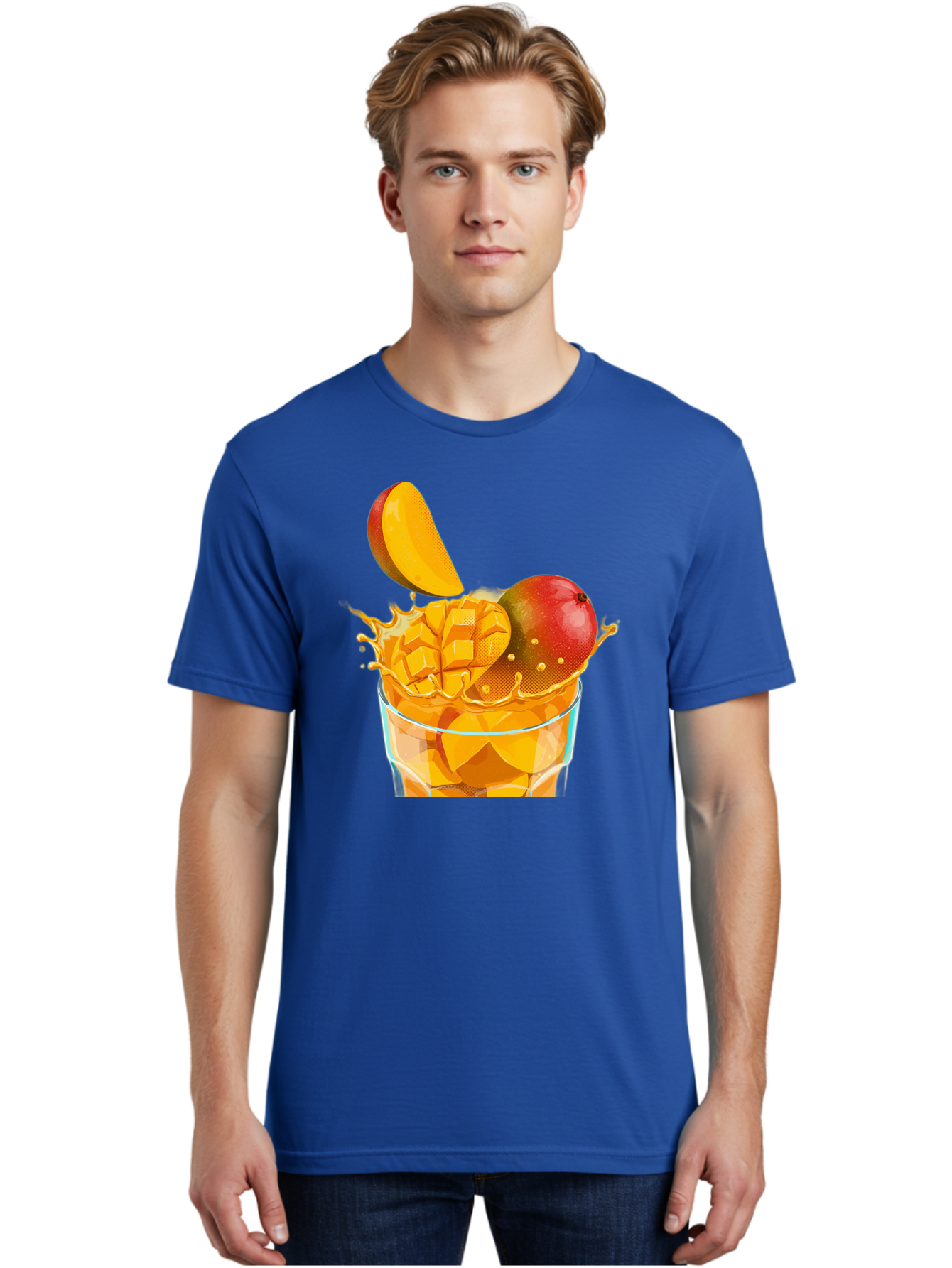 Mango-Smoothie-6 Men'S Graphic Tee, 100% Cotton, Comfortable Casual Summer Wear, Machine Washable, Fresh Mango, Mango Juice, Sliced Mango, Fruit Salad, Summer Drink, Fresh Fruit, Healthy Beverage, Tropical Flavors, Mango Chunks, Bac158