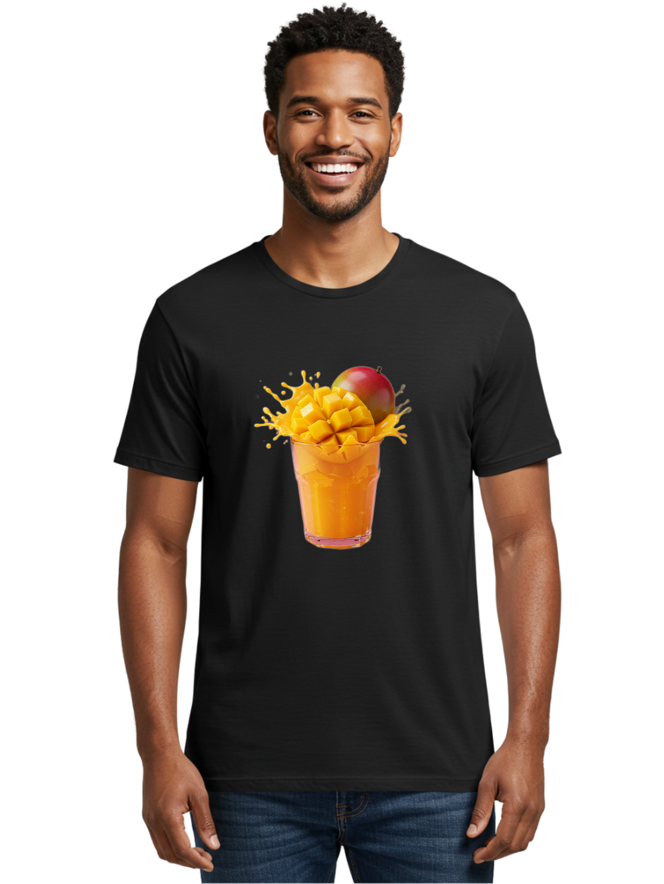 Mango-Smoothie-7 Men'S Graphic Tee, 100% Cotton, Comfortable Casual Summer Wear, Machine Washable, Mango Smoothie, Fresh Mango, Tropical Drink, Vibrant Colors, Healthy Beverage, Refreshing Drink, Summer Refreshment, Mango Chunks, Mango Juice Bac159