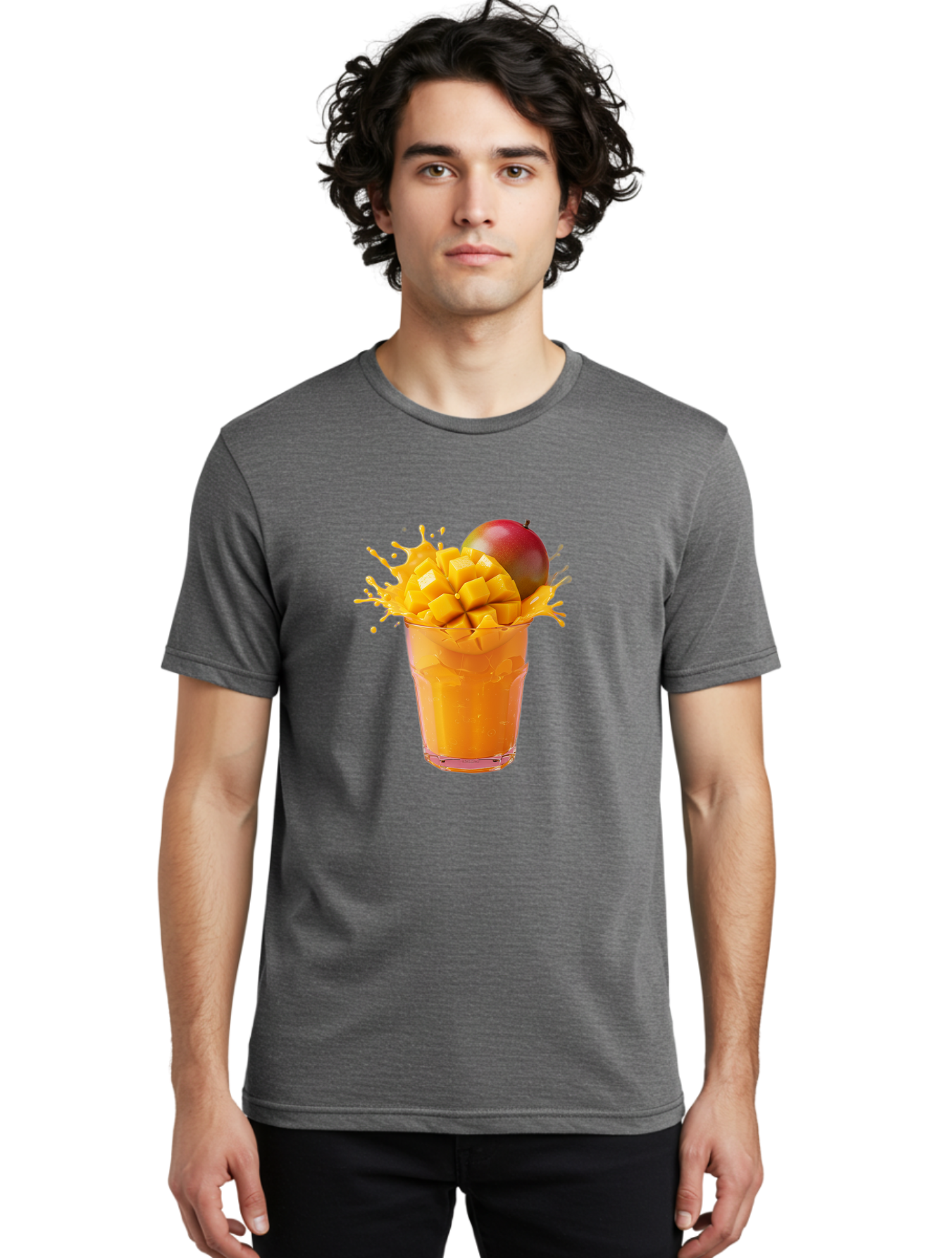 Mango-Smoothie-7 Men'S Graphic Tee, 100% Cotton, Comfortable Casual Summer Wear, Machine Washable, Mango Smoothie, Fresh Mango, Tropical Drink, Vibrant Colors, Healthy Beverage, Refreshing Drink, Summer Refreshment, Mango Chunks, Mango Juice Bac159