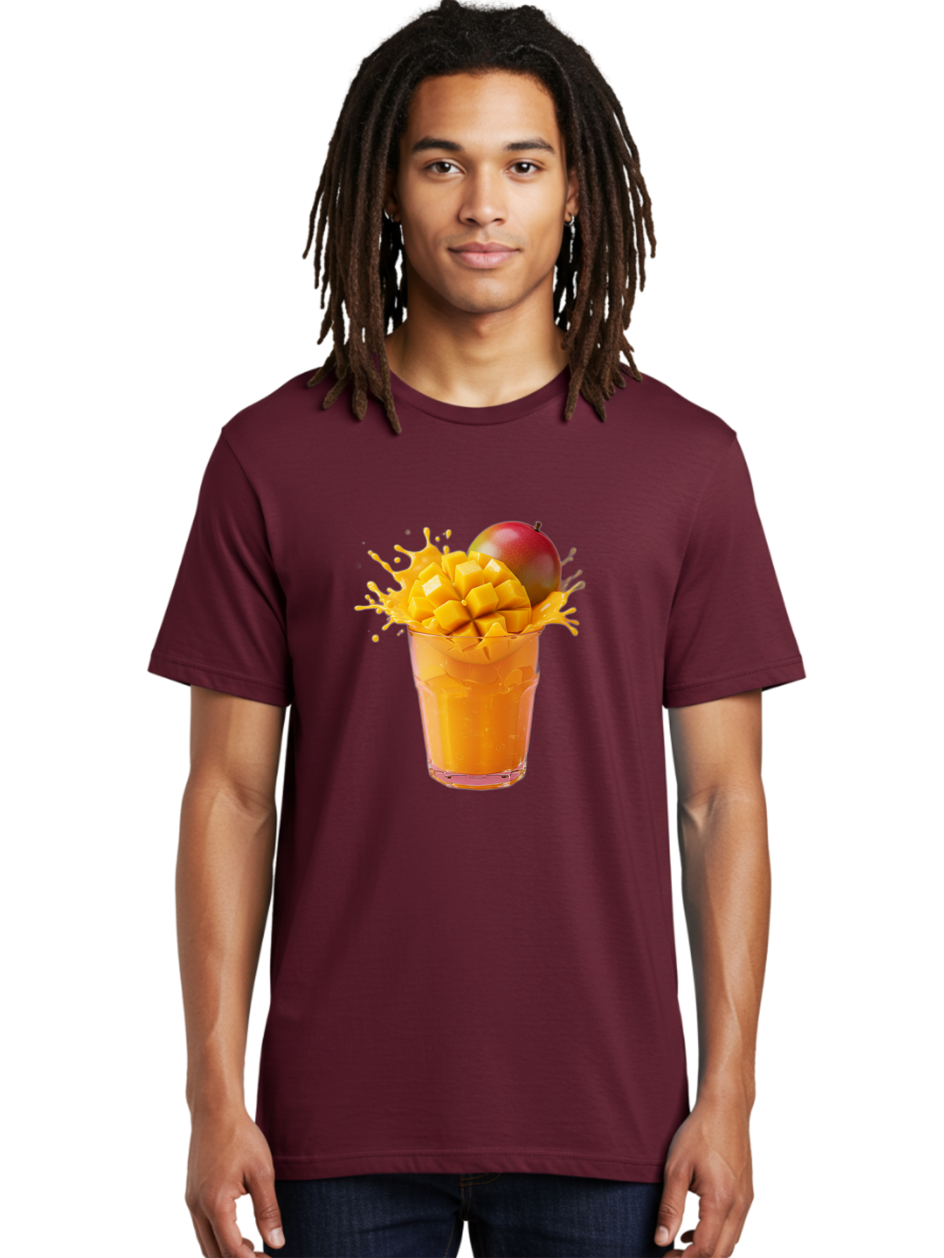 Mango-Smoothie-7 Men'S Graphic Tee, 100% Cotton, Comfortable Casual Summer Wear, Machine Washable, Mango Smoothie, Fresh Mango, Tropical Drink, Vibrant Colors, Healthy Beverage, Refreshing Drink, Summer Refreshment, Mango Chunks, Mango Juice Bac159