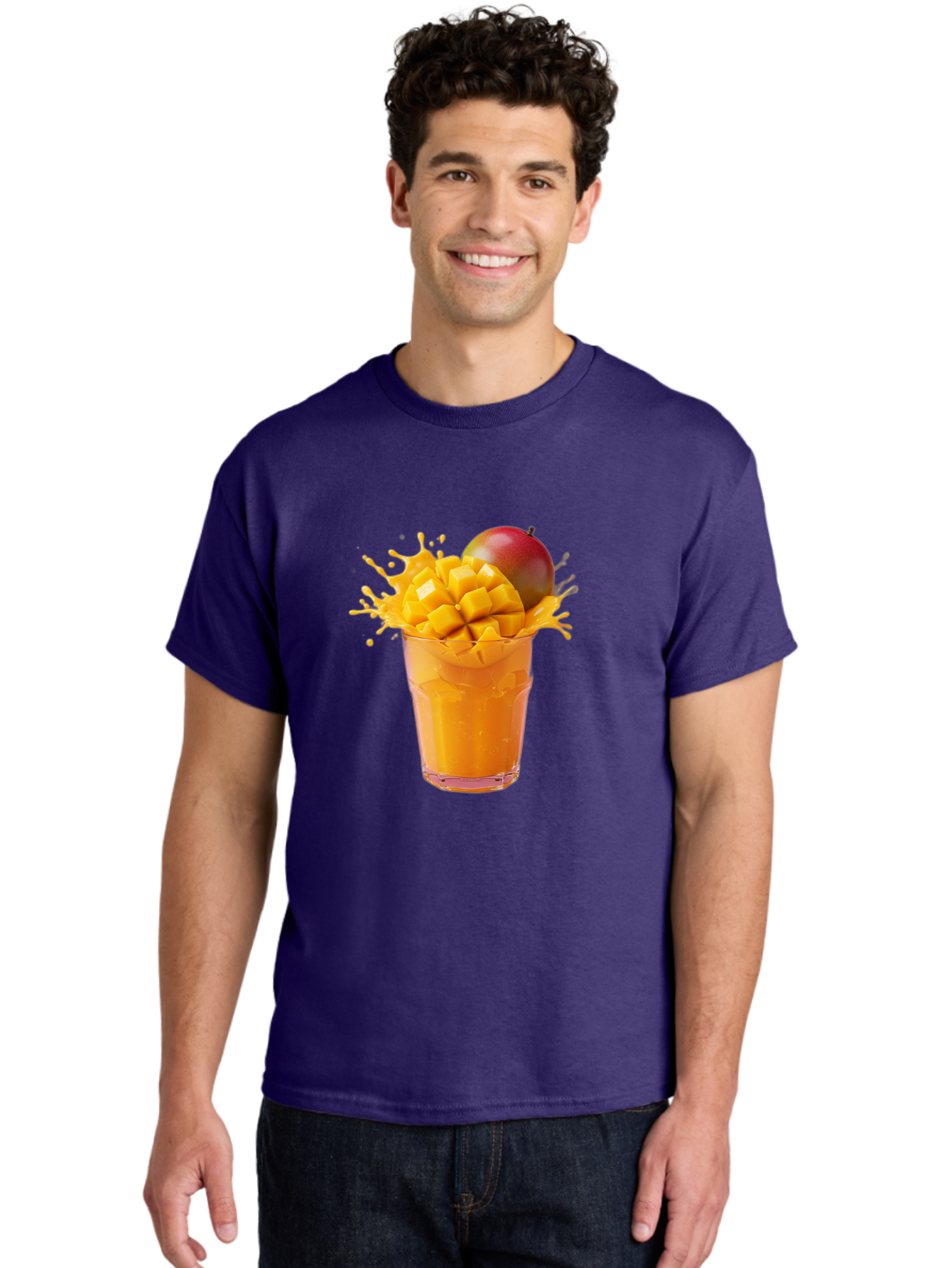 Mango-Smoothie-7 Men'S Graphic Tee, 100% Cotton, Comfortable Casual Summer Wear, Machine Washable, Mango Smoothie, Fresh Mango, Tropical Drink, Vibrant Colors, Healthy Beverage, Refreshing Drink, Summer Refreshment, Mango Chunks, Mango Juice Bac159