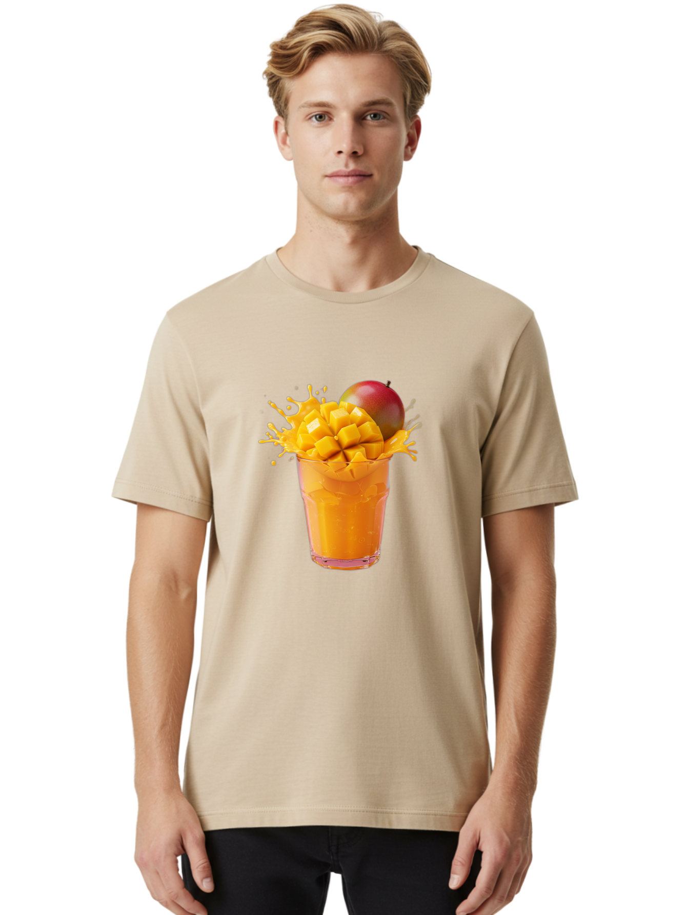 Mango-Smoothie-7 Men'S Graphic Tee, 100% Cotton, Comfortable Casual Summer Wear, Machine Washable, Mango Smoothie, Fresh Mango, Tropical Drink, Vibrant Colors, Healthy Beverage, Refreshing Drink, Summer Refreshment, Mango Chunks, Mango Juice Bac159