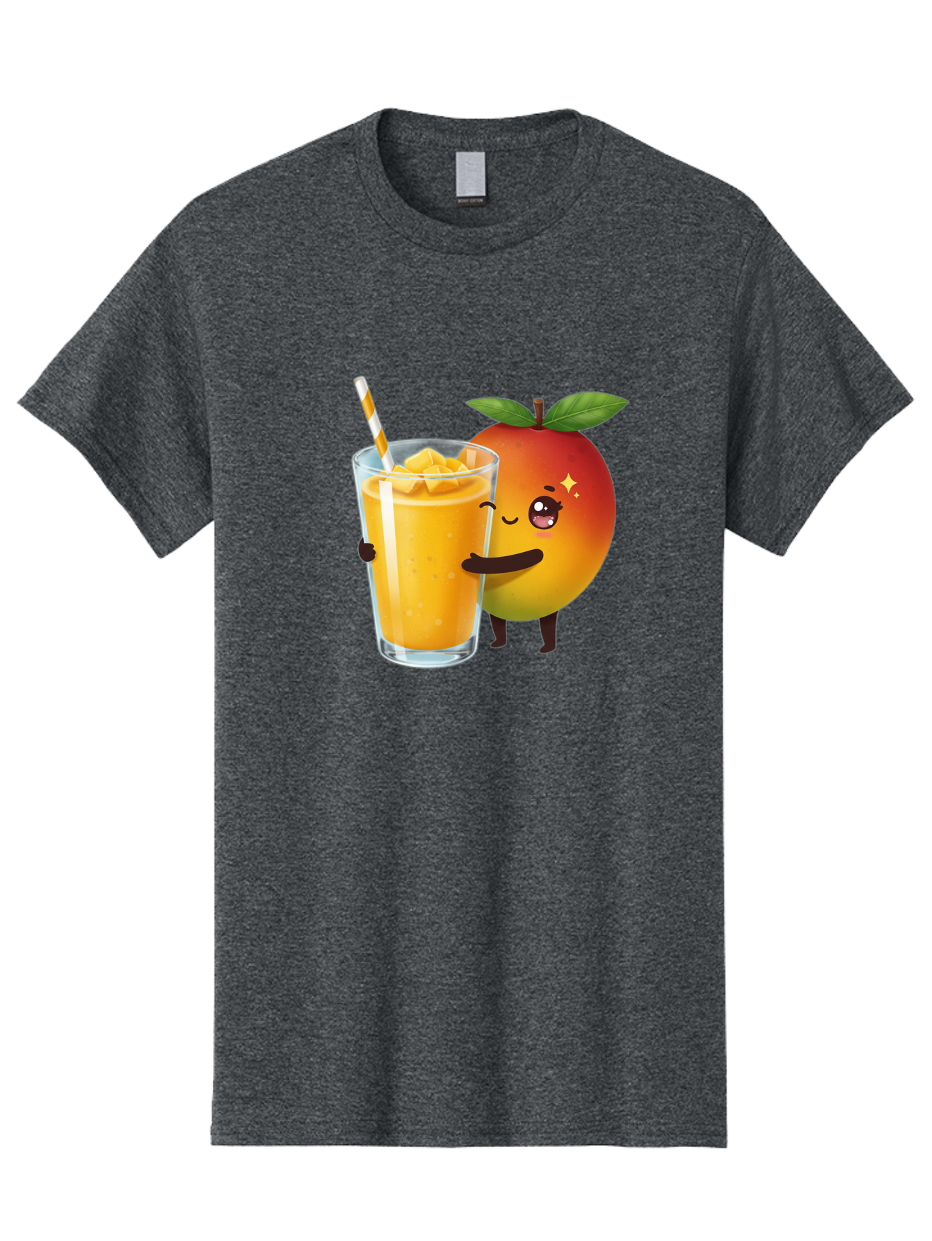 Mango-Smoothie Men'S Graphic Tee, 100% Cotton, Comfortable Casual Summer Wear, Machine Washable, Mango Smoothie, Orange Drink, Cartoon Fruit, Yellow Beverage, Glass With Straw, Mango Chunks, Fruit Character, Healthy Drink, Refreshing Beverage, Bac160
