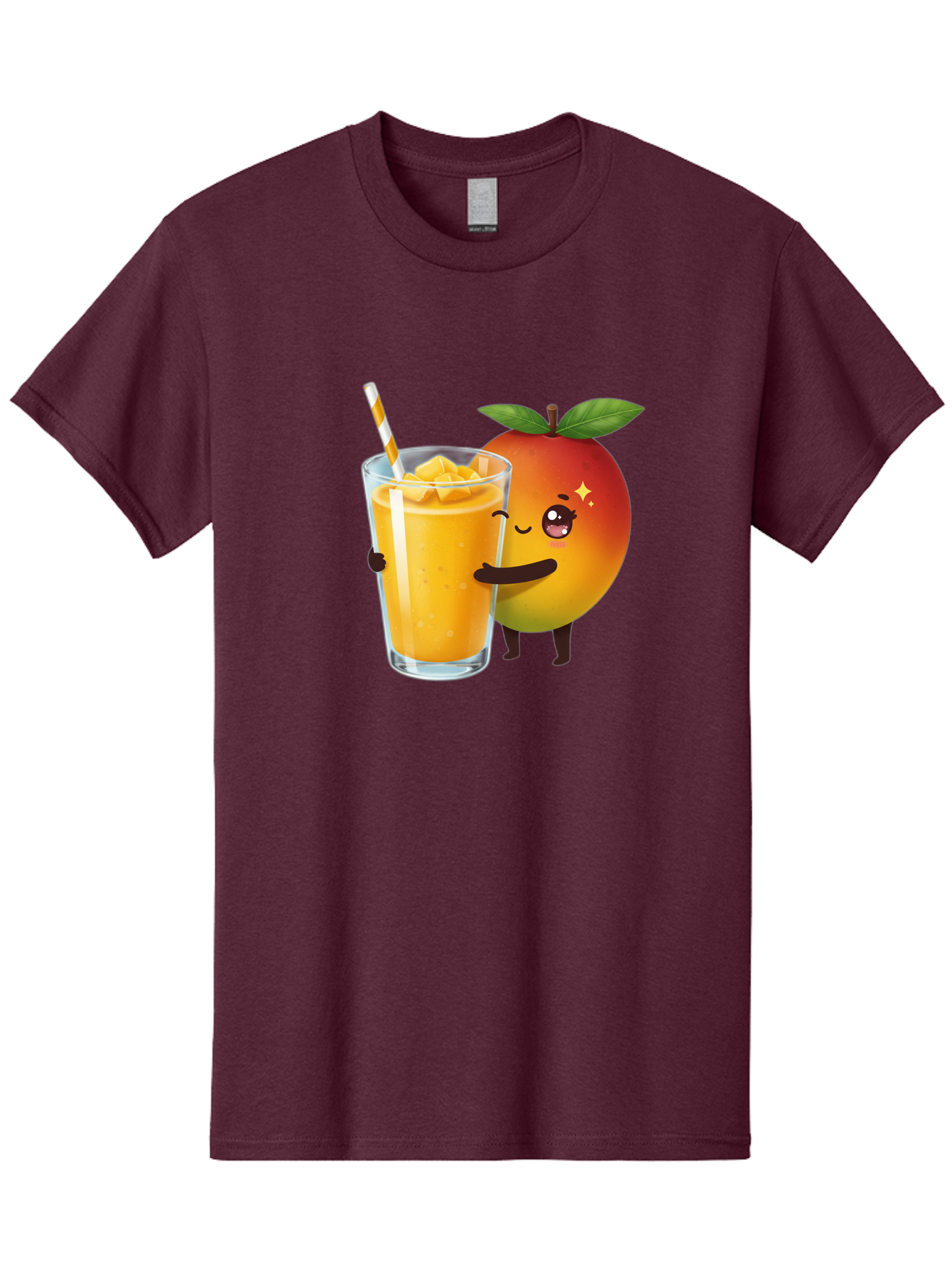 Mango-Smoothie Men'S Graphic Tee, 100% Cotton, Comfortable Casual Summer Wear, Machine Washable, Mango Smoothie, Orange Drink, Cartoon Fruit, Yellow Beverage, Glass With Straw, Mango Chunks, Fruit Character, Healthy Drink, Refreshing Beverage, Bac160