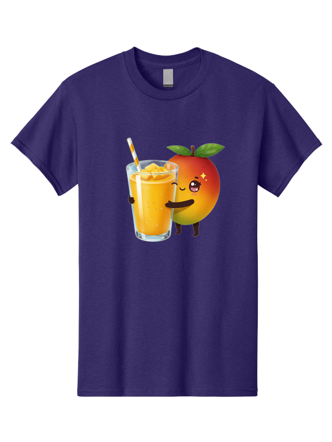 Mango-Smoothie Men'S Graphic Tee, 100% Cotton, Comfortable Casual Summer Wear, Machine Washable, Mango Smoothie, Orange Drink, Cartoon Fruit, Yellow Beverage, Glass With Straw, Mango Chunks, Fruit Character, Healthy Drink, Refreshing Beverage, Bac160