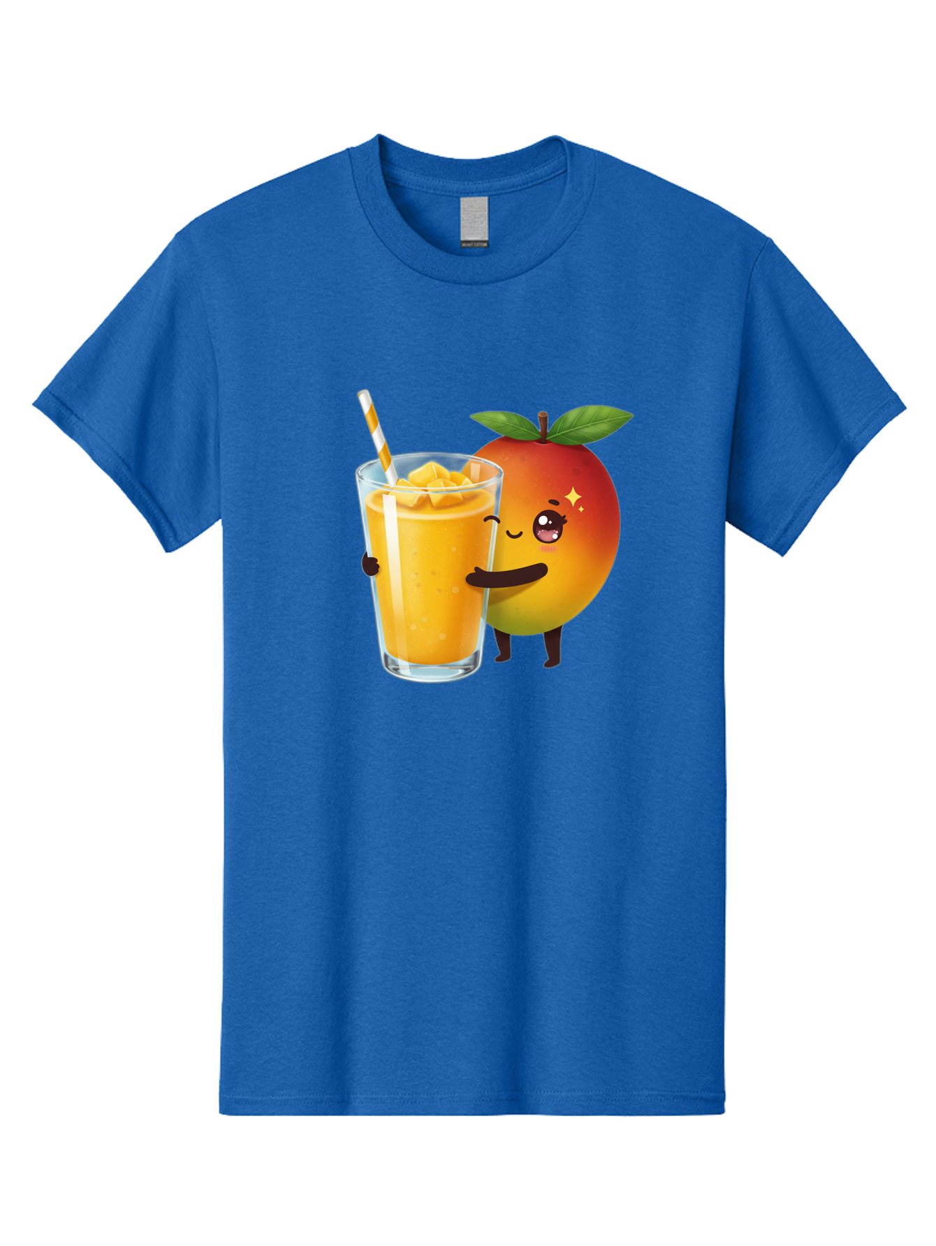 Mango-Smoothie Men'S Graphic Tee, 100% Cotton, Comfortable Casual Summer Wear, Machine Washable, Mango Smoothie, Orange Drink, Cartoon Fruit, Yellow Beverage, Glass With Straw, Mango Chunks, Fruit Character, Healthy Drink, Refreshing Beverage, Bac160