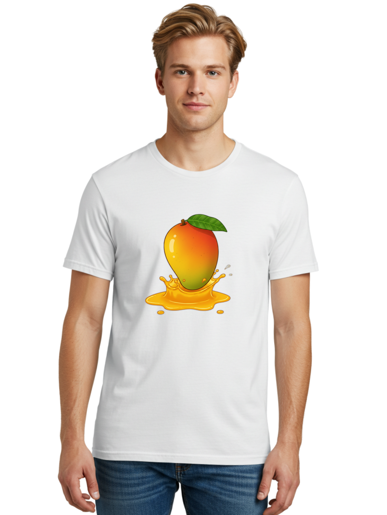 Mango-Splash-1 Men'S Graphic Tee, 100% Cotton, Comfortable Casual Summer Wear, Machine Washable, Juicy Mango, Vibrant Colors, Splashing Juice, Fresh Fruit, Tropical Flavors, Sweet Treats, Summertime, Refreshing Drinks Bac161