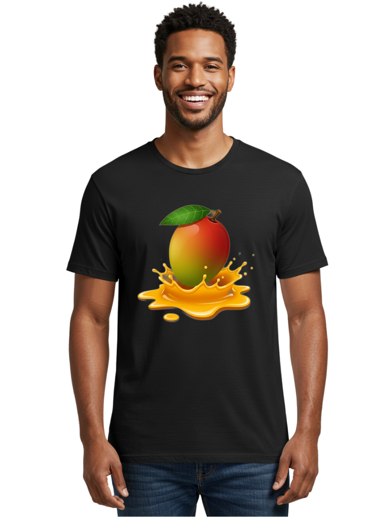 Mango-Splash-2 Men'S Graphic Tee, 100% Cotton, Comfortable Casual Summer Wear, Machine Washable, Tropical Mango, Juicy Fruit, Splash Art, Vibrant Colors, Mango Juice, Splashing Liquid, Fresh Produce, Summer Vibes, Healthy Snack, Bac162