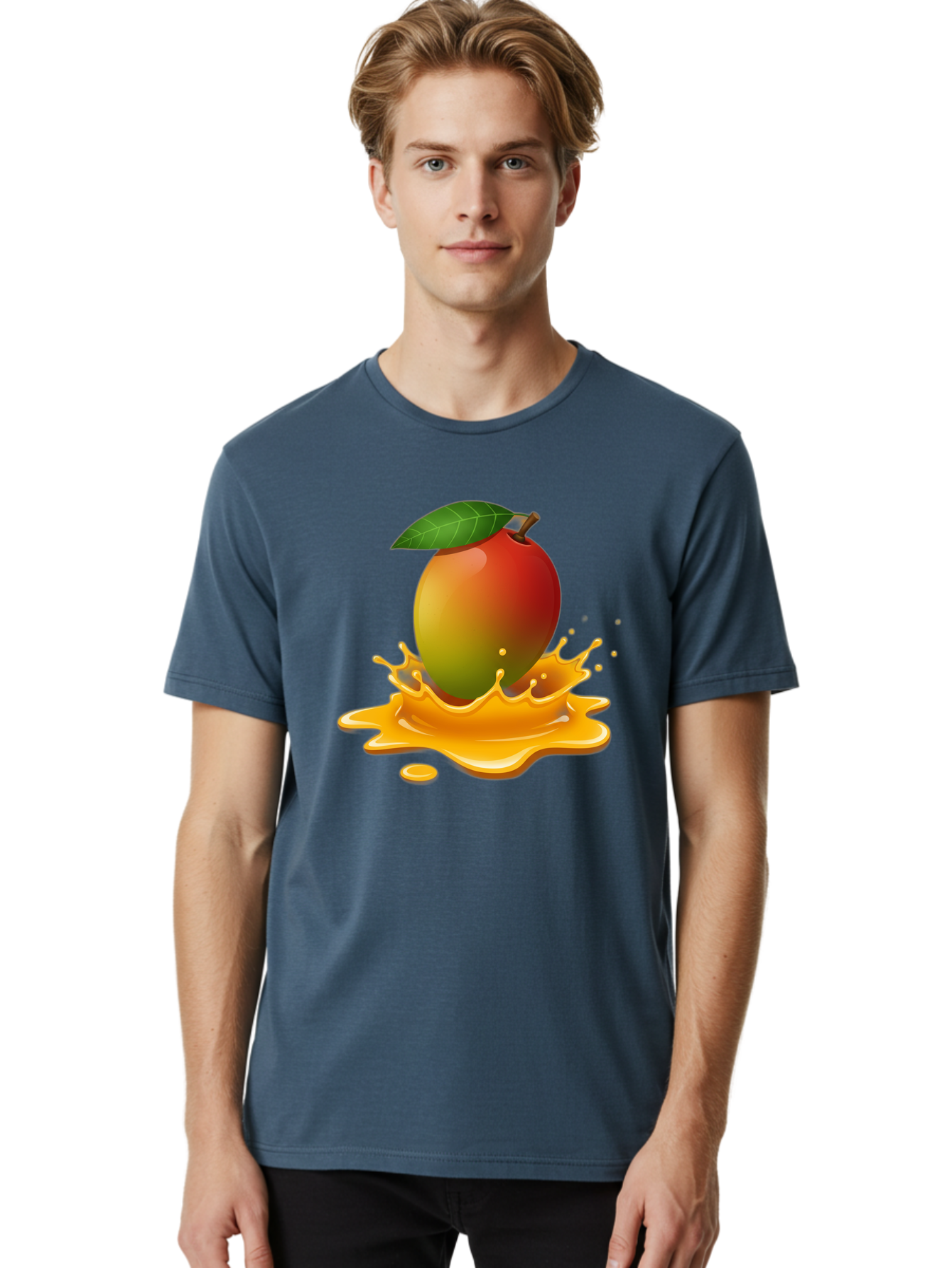 Mango-Splash-2 Men'S Graphic Tee, 100% Cotton, Comfortable Casual Summer Wear, Machine Washable, Tropical Mango, Juicy Fruit, Splash Art, Vibrant Colors, Mango Juice, Splashing Liquid, Fresh Produce, Summer Vibes, Healthy Snack, Bac162