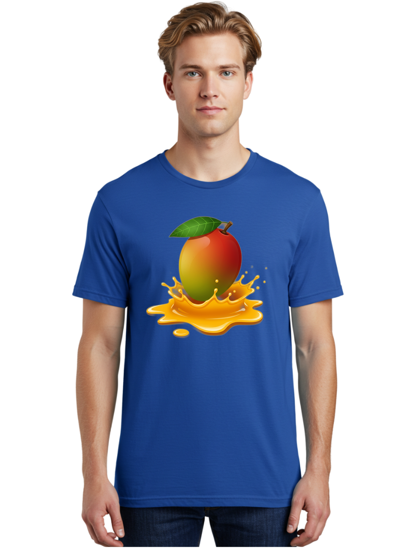 Mango-Splash-2 Men'S Graphic Tee, 100% Cotton, Comfortable Casual Summer Wear, Machine Washable, Tropical Mango, Juicy Fruit, Splash Art, Vibrant Colors, Mango Juice, Splashing Liquid, Fresh Produce, Summer Vibes, Healthy Snack, Bac162