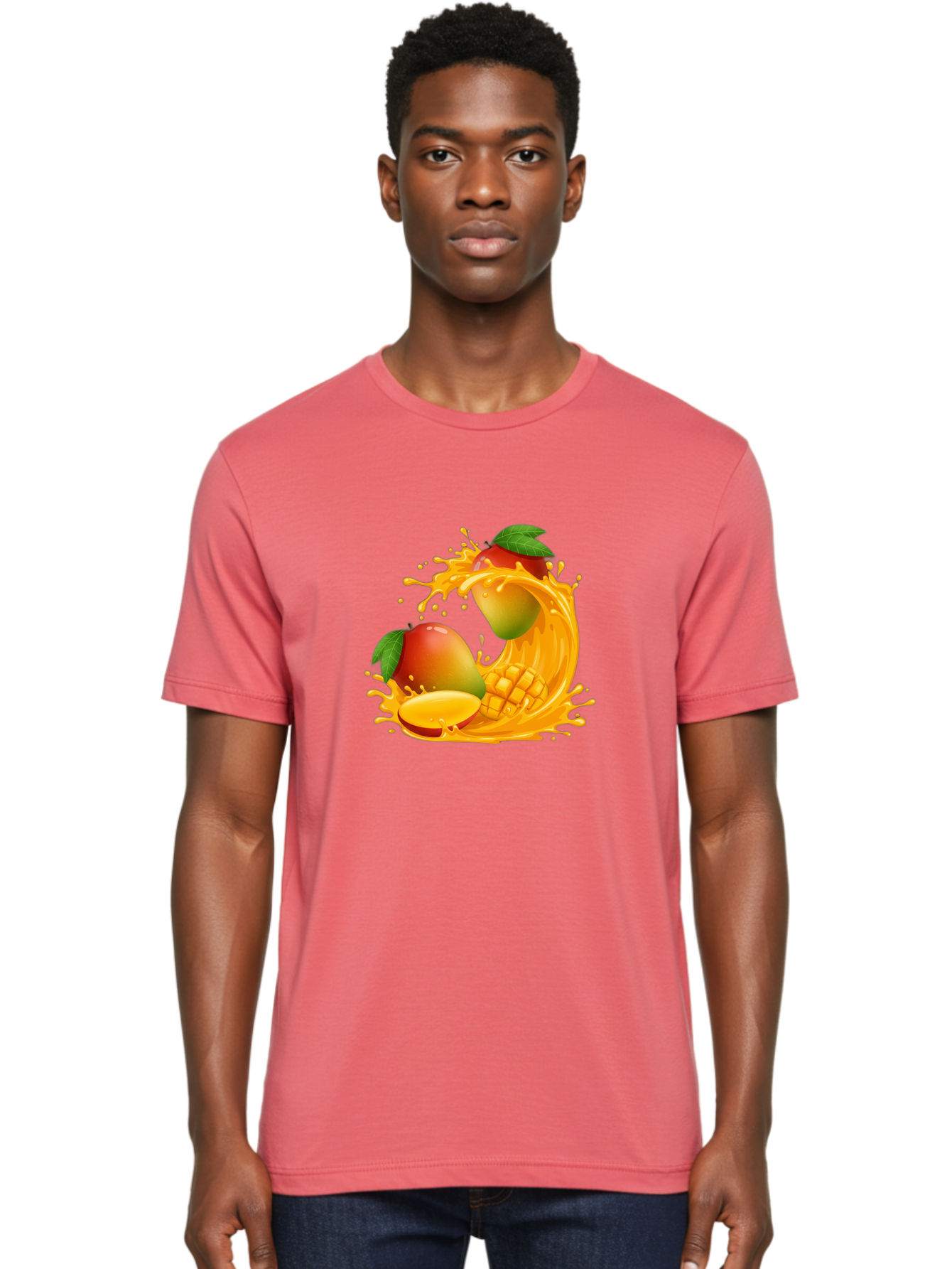 Mango-Splash-4 Men'S Graphic Tee, 100% Cotton, Comfortable Casual Summer Wear, Machine Washable, Mango Fruit, Juicy Mango, Mango Slice, Mango Juice Splash, Mango Chunks, Fresh Mango, Ripe Mango, Tropical Fruit Bac164