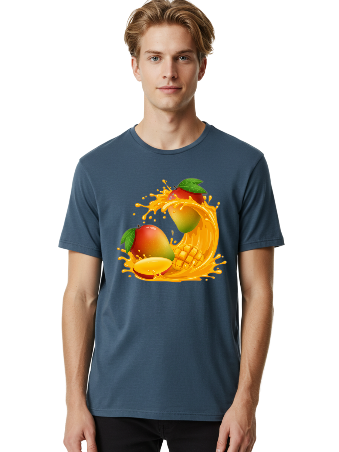 Mango-Splash-4 Men'S Graphic Tee, 100% Cotton, Comfortable Casual Summer Wear, Machine Washable, Mango Fruit, Juicy Mango, Mango Slice, Mango Juice Splash, Mango Chunks, Fresh Mango, Ripe Mango, Tropical Fruit Bac164