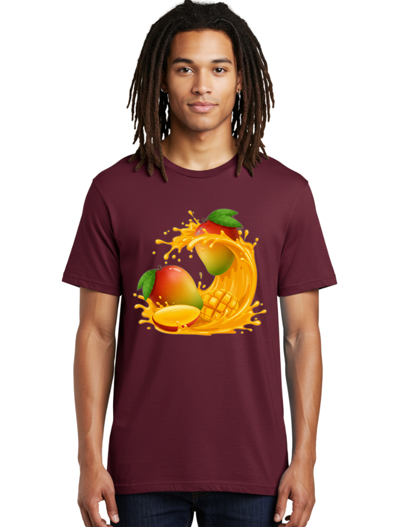 Mango-Splash-4 Men'S Graphic Tee, 100% Cotton, Comfortable Casual Summer Wear, Machine Washable, Mango Fruit, Juicy Mango, Mango Slice, Mango Juice Splash, Mango Chunks, Fresh Mango, Ripe Mango, Tropical Fruit Bac164
