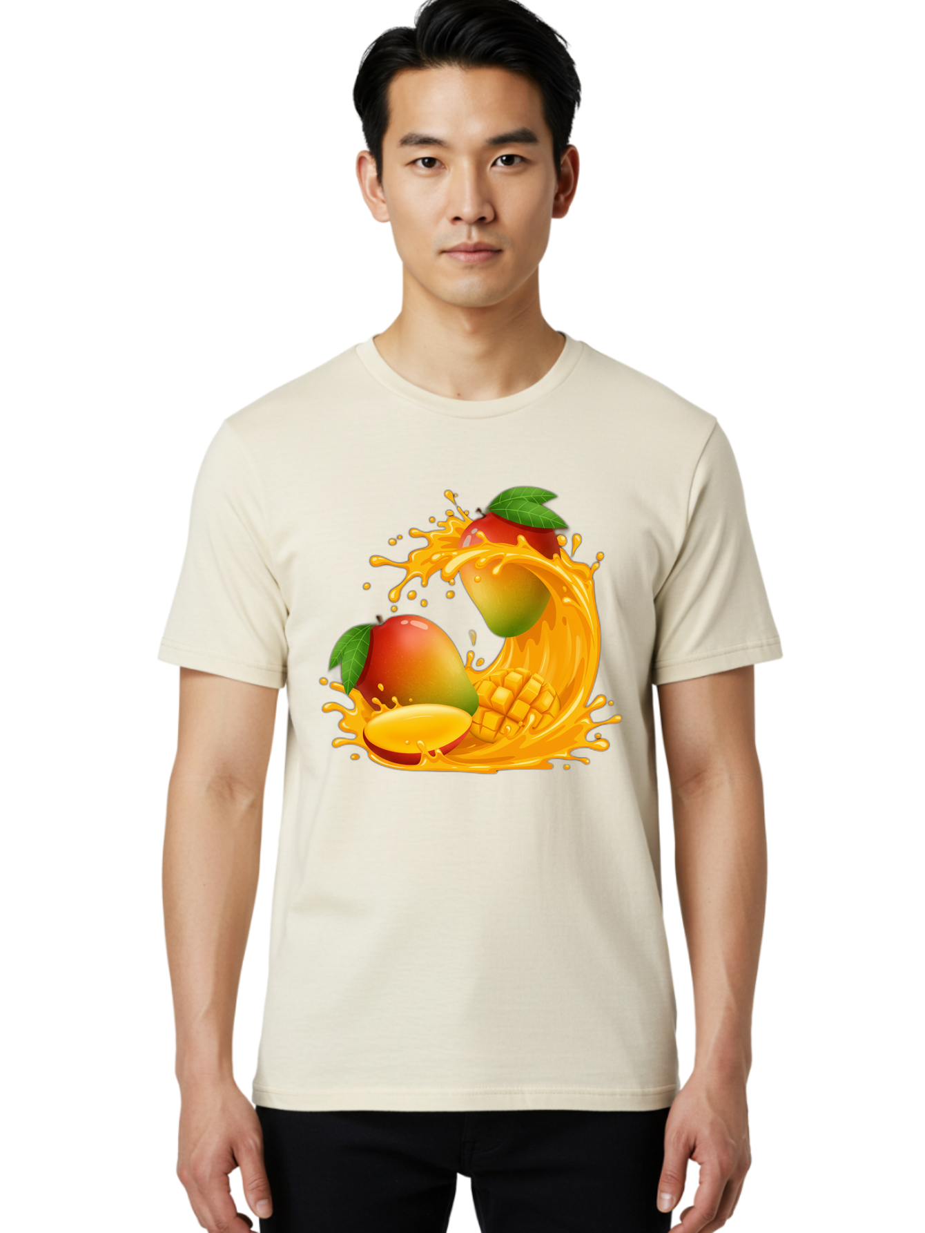 Mango-Splash-4 Men'S Graphic Tee, 100% Cotton, Comfortable Casual Summer Wear, Machine Washable, Mango Fruit, Juicy Mango, Mango Slice, Mango Juice Splash, Mango Chunks, Fresh Mango, Ripe Mango, Tropical Fruit Bac164