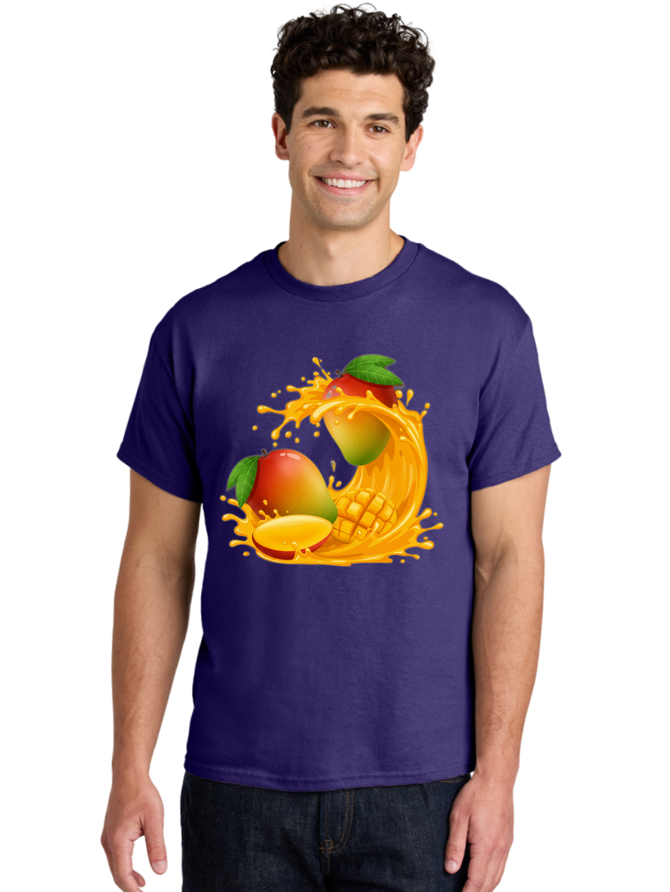 Mango-Splash-4 Men'S Graphic Tee, 100% Cotton, Comfortable Casual Summer Wear, Machine Washable, Mango Fruit, Juicy Mango, Mango Slice, Mango Juice Splash, Mango Chunks, Fresh Mango, Ripe Mango, Tropical Fruit Bac164