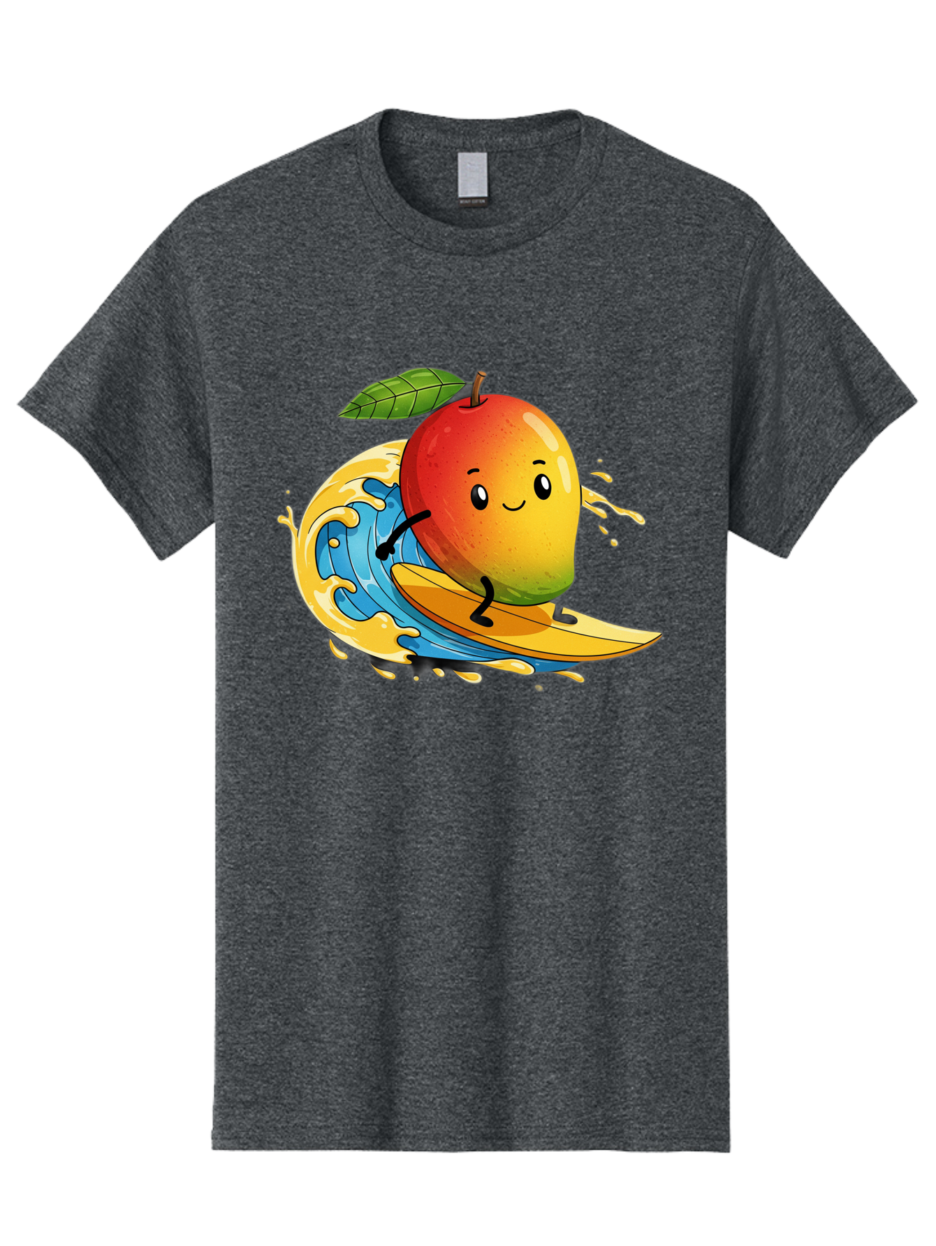 Mango-Surfing-1 Men'S Graphic Tee, 100% Cotton, Comfortable Casual Summer Wear, Machine Washable, Mango On Surfboard, Surfing Wave, Cartoon Fruit, Summer Fun, Beach Activity, Tropical Vibes, Happy Mango, Fruit Character, Playful Illustration Bac166