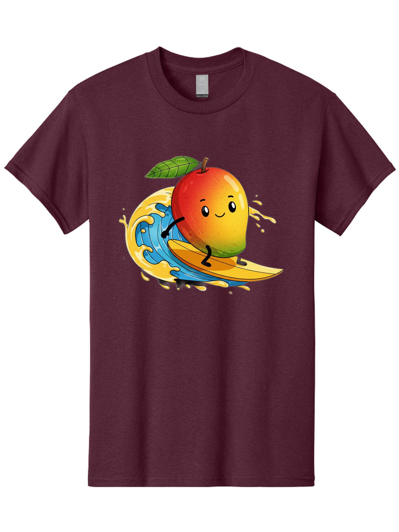Mango-Surfing-1 Men'S Graphic Tee, 100% Cotton, Comfortable Casual Summer Wear, Machine Washable, Mango On Surfboard, Surfing Wave, Cartoon Fruit, Summer Fun, Beach Activity, Tropical Vibes, Happy Mango, Fruit Character, Playful Illustration Bac166