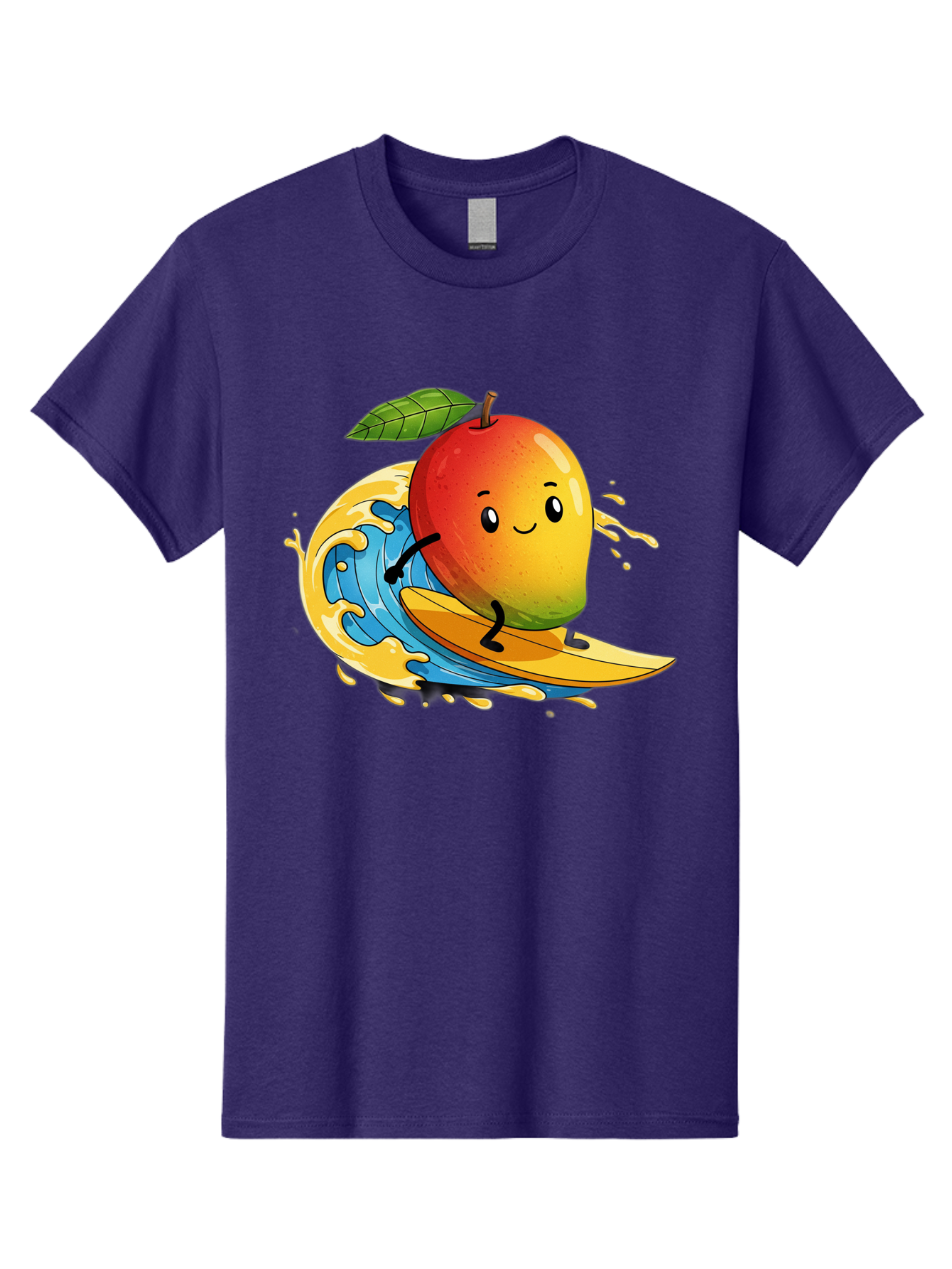 Mango-Surfing-1 Men'S Graphic Tee, 100% Cotton, Comfortable Casual Summer Wear, Machine Washable, Mango On Surfboard, Surfing Wave, Cartoon Fruit, Summer Fun, Beach Activity, Tropical Vibes, Happy Mango, Fruit Character, Playful Illustration Bac166