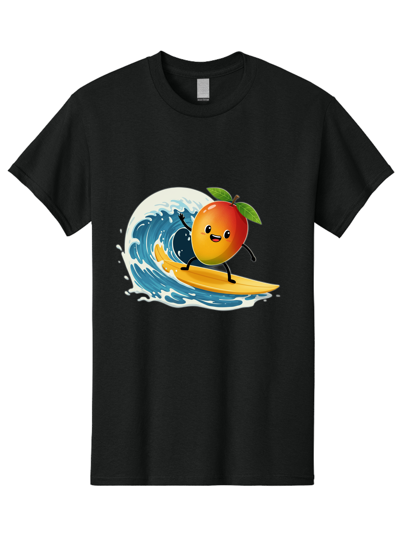 Mango-Surfing Men'S Graphic Tee, 100% Cotton, Comfortable Casual Summer Wear, Machine Washable, Cartoon Mango, Surfing Wave, Happy Face, Beach Fun, Summer Vibes, Ocean Wave, Surfing Cartoon, Playful Character, Cute Illustration Bac167