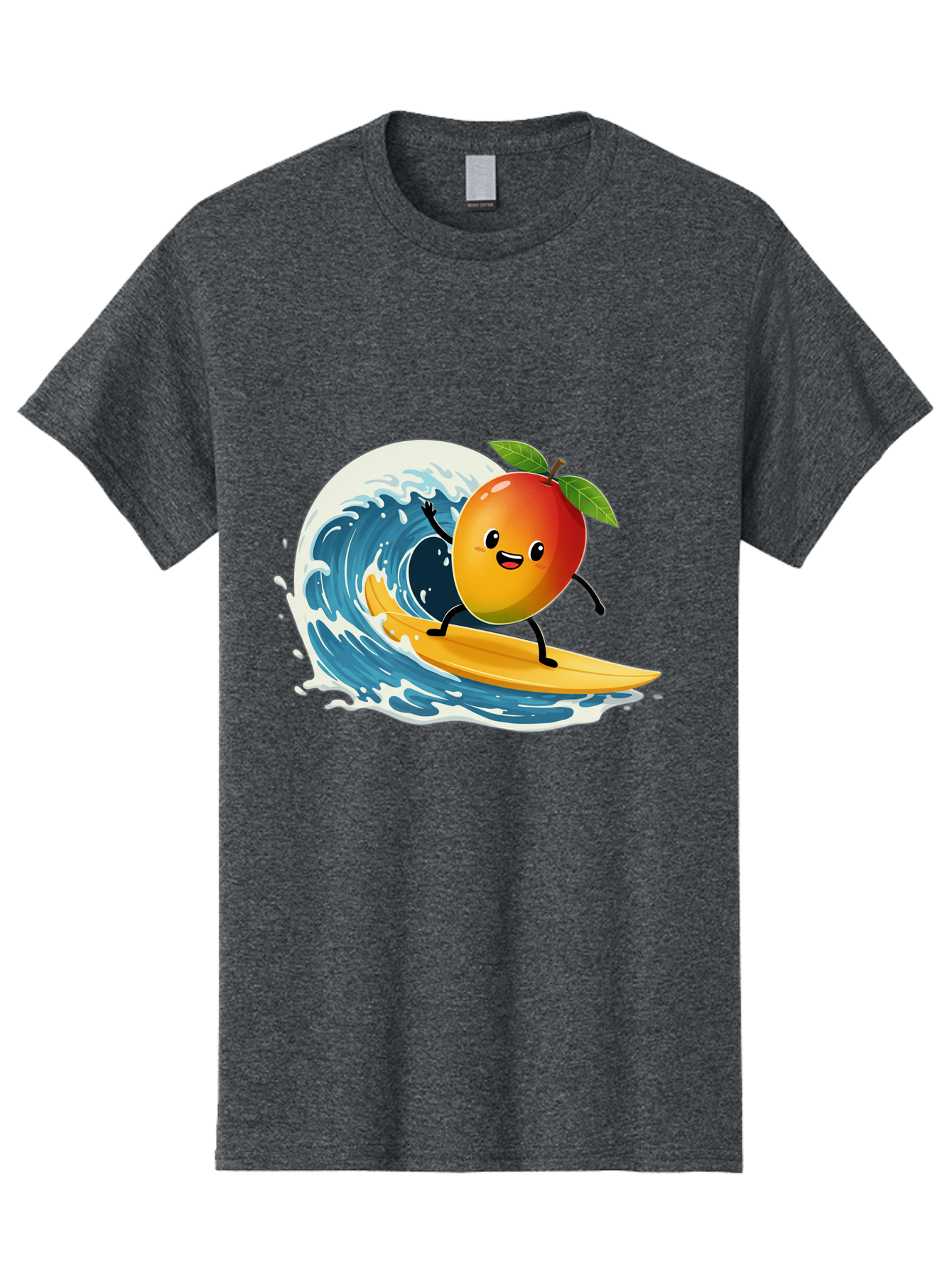 Mango-Surfing Men'S Graphic Tee, 100% Cotton, Comfortable Casual Summer Wear, Machine Washable, Cartoon Mango, Surfing Wave, Happy Face, Beach Fun, Summer Vibes, Ocean Wave, Surfing Cartoon, Playful Character, Cute Illustration Bac167
