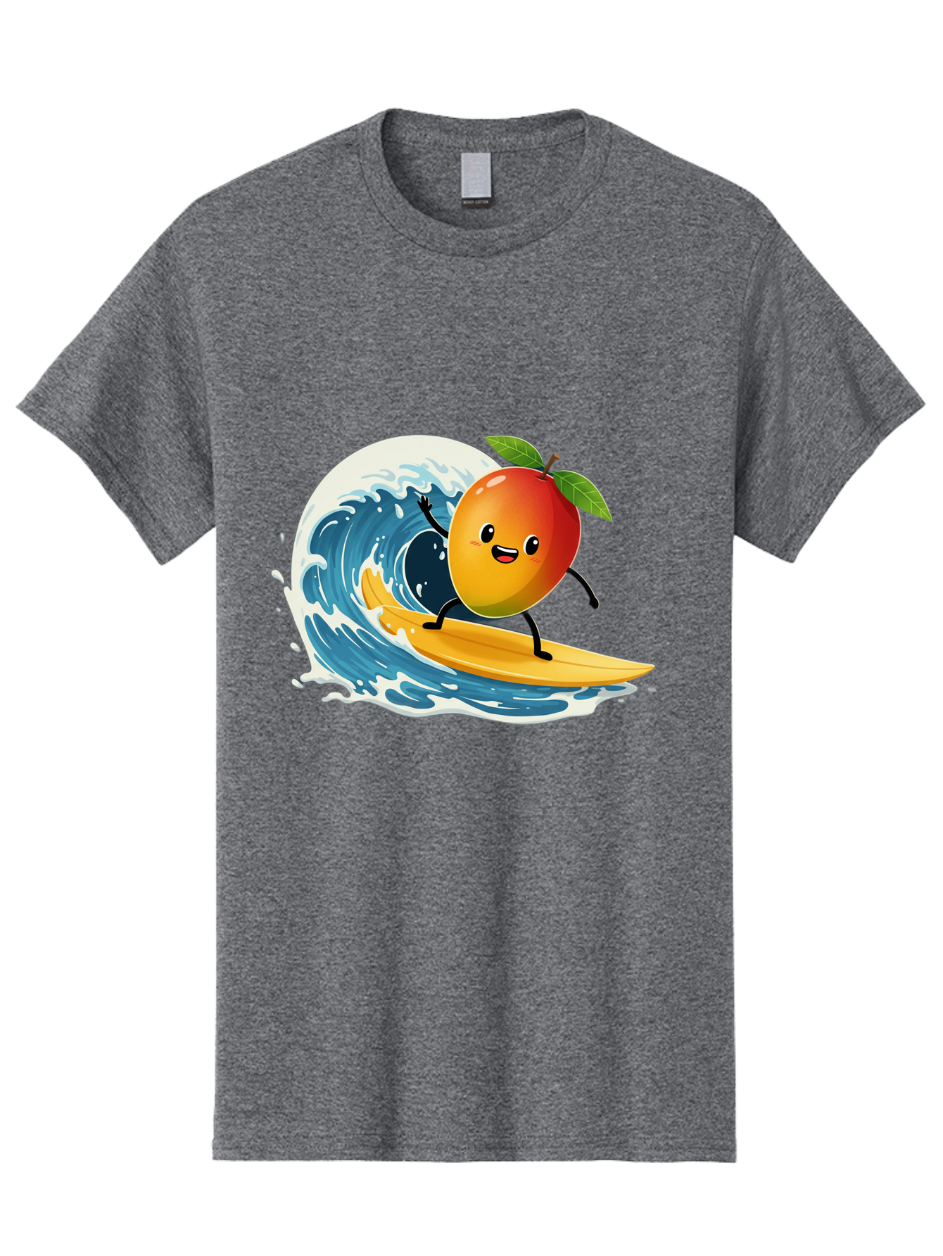 Mango-Surfing Men'S Graphic Tee, 100% Cotton, Comfortable Casual Summer Wear, Machine Washable, Cartoon Mango, Surfing Wave, Happy Face, Beach Fun, Summer Vibes, Ocean Wave, Surfing Cartoon, Playful Character, Cute Illustration Bac167