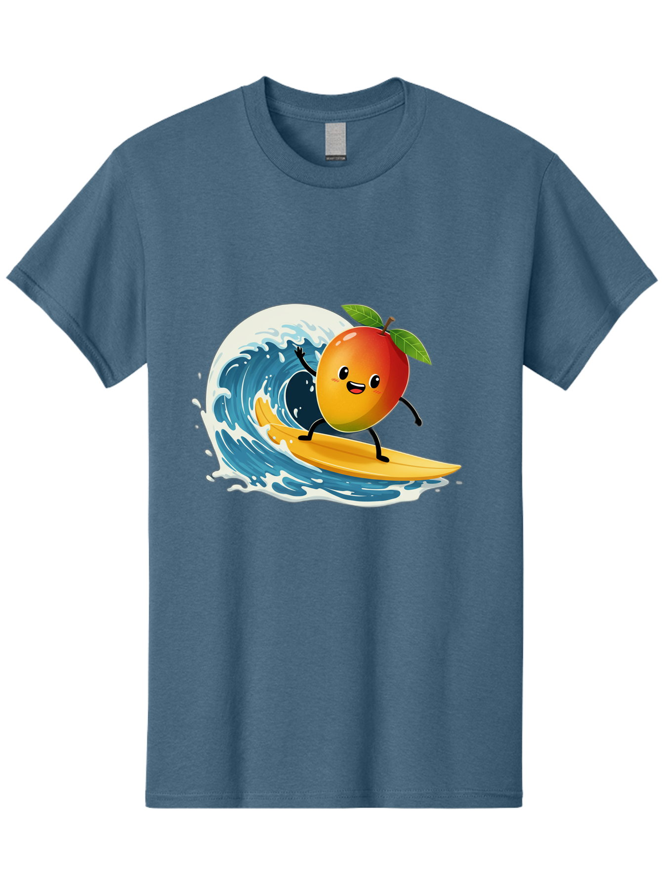 Mango-Surfing Men'S Graphic Tee, 100% Cotton, Comfortable Casual Summer Wear, Machine Washable, Cartoon Mango, Surfing Wave, Happy Face, Beach Fun, Summer Vibes, Ocean Wave, Surfing Cartoon, Playful Character, Cute Illustration Bac167
