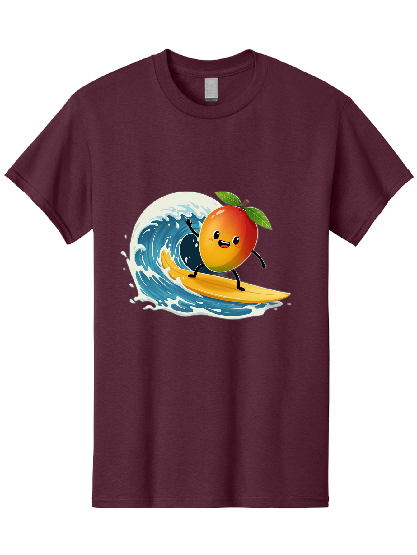 Mango-Surfing Men'S Graphic Tee, 100% Cotton, Comfortable Casual Summer Wear, Machine Washable, Cartoon Mango, Surfing Wave, Happy Face, Beach Fun, Summer Vibes, Ocean Wave, Surfing Cartoon, Playful Character, Cute Illustration Bac167