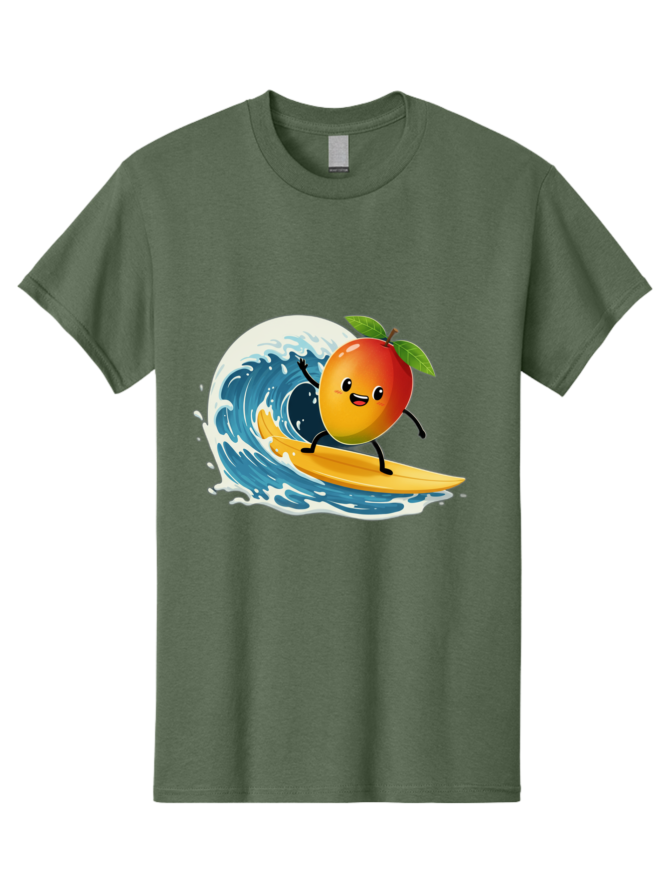 Mango-Surfing Men'S Graphic Tee, 100% Cotton, Comfortable Casual Summer Wear, Machine Washable, Cartoon Mango, Surfing Wave, Happy Face, Beach Fun, Summer Vibes, Ocean Wave, Surfing Cartoon, Playful Character, Cute Illustration Bac167