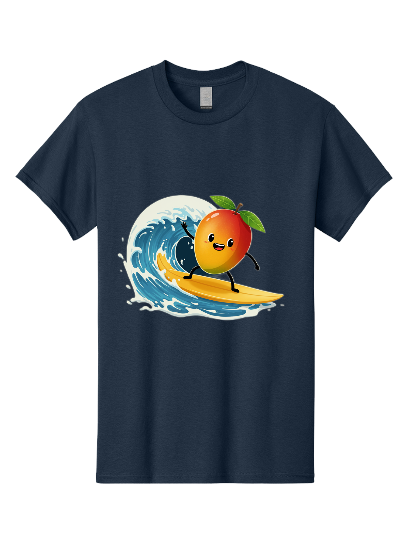 Mango-Surfing Men'S Graphic Tee, 100% Cotton, Comfortable Casual Summer Wear, Machine Washable, Cartoon Mango, Surfing Wave, Happy Face, Beach Fun, Summer Vibes, Ocean Wave, Surfing Cartoon, Playful Character, Cute Illustration Bac167