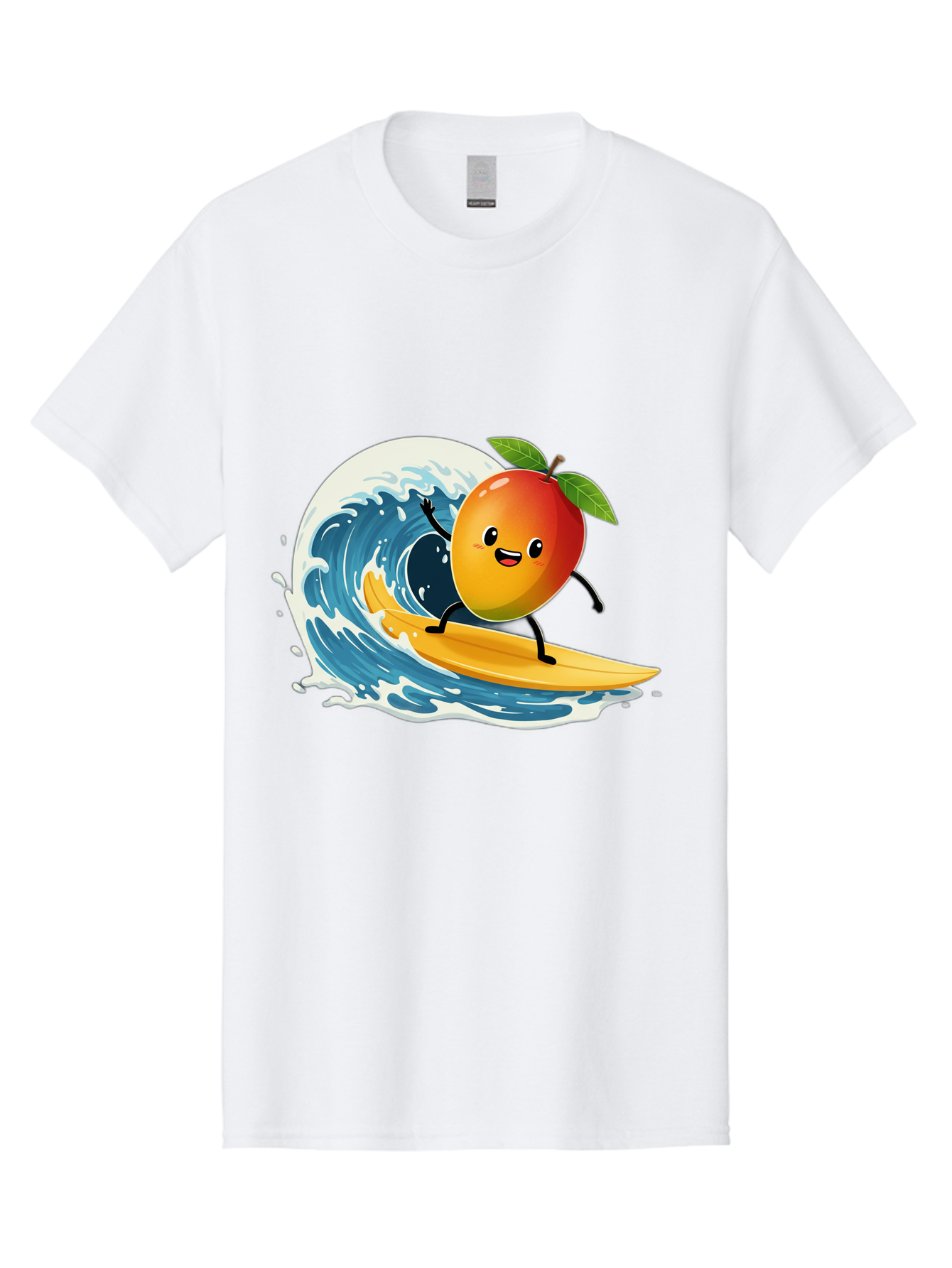 Mango-Surfing Men'S Graphic Tee, 100% Cotton, Comfortable Casual Summer Wear, Machine Washable, Cartoon Mango, Surfing Wave, Happy Face, Beach Fun, Summer Vibes, Ocean Wave, Surfing Cartoon, Playful Character, Cute Illustration Bac167