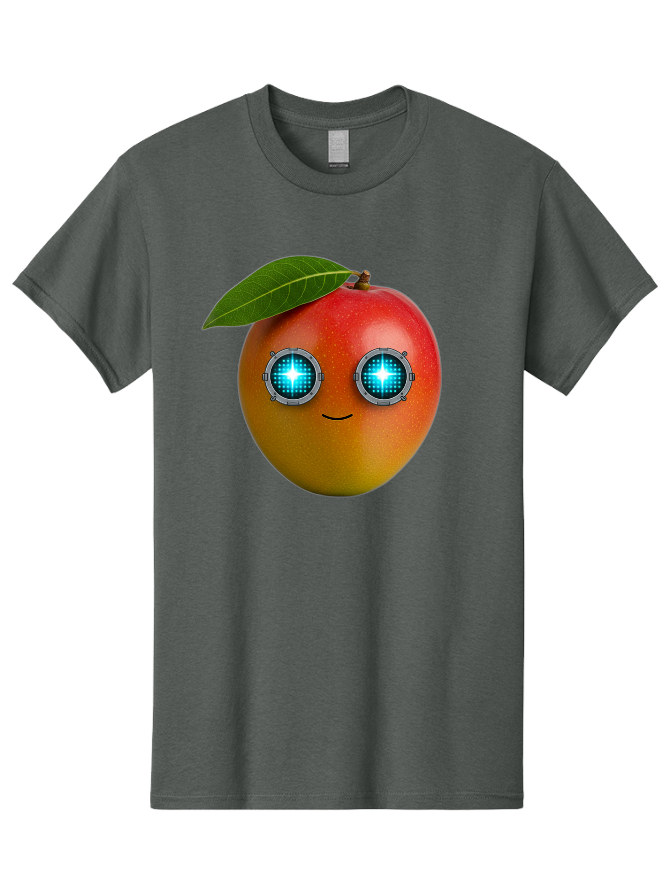 Mango-With-Cyborg-Eyes Men'S Graphic Tee, 100% Cotton, Comfortable Casual Summer Wear, Machine Washable, Mango Fruit, Robotic Eyes, Cyborg Fruit, Digital Eyes, Futuristic Design, Tech-Inspired Artwork, Fruit Character, Robotic Vision, Bac168