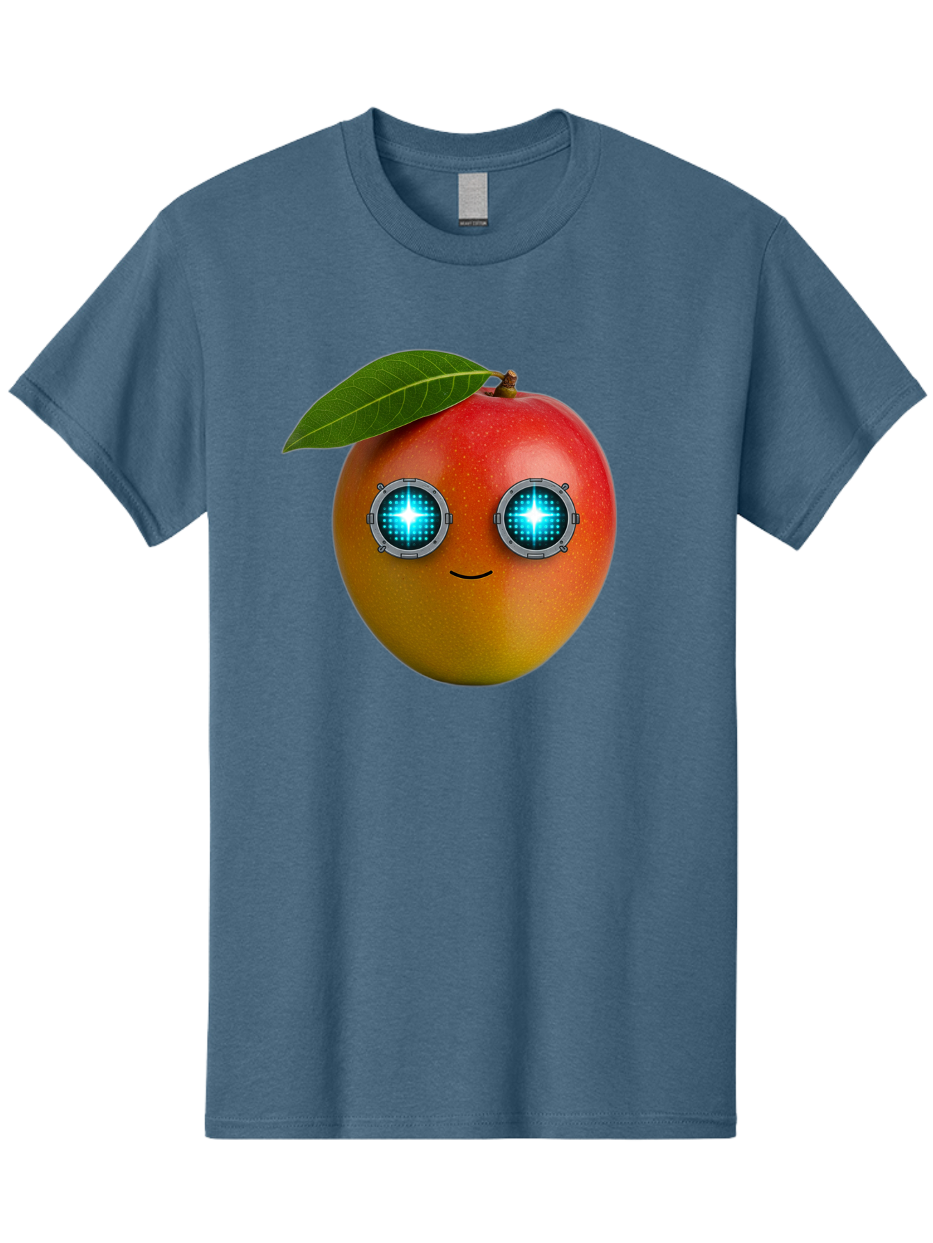 Mango-With-Cyborg-Eyes Men'S Graphic Tee, 100% Cotton, Comfortable Casual Summer Wear, Machine Washable, Mango Fruit, Robotic Eyes, Cyborg Fruit, Digital Eyes, Futuristic Design, Tech-Inspired Artwork, Fruit Character, Robotic Vision, Bac168