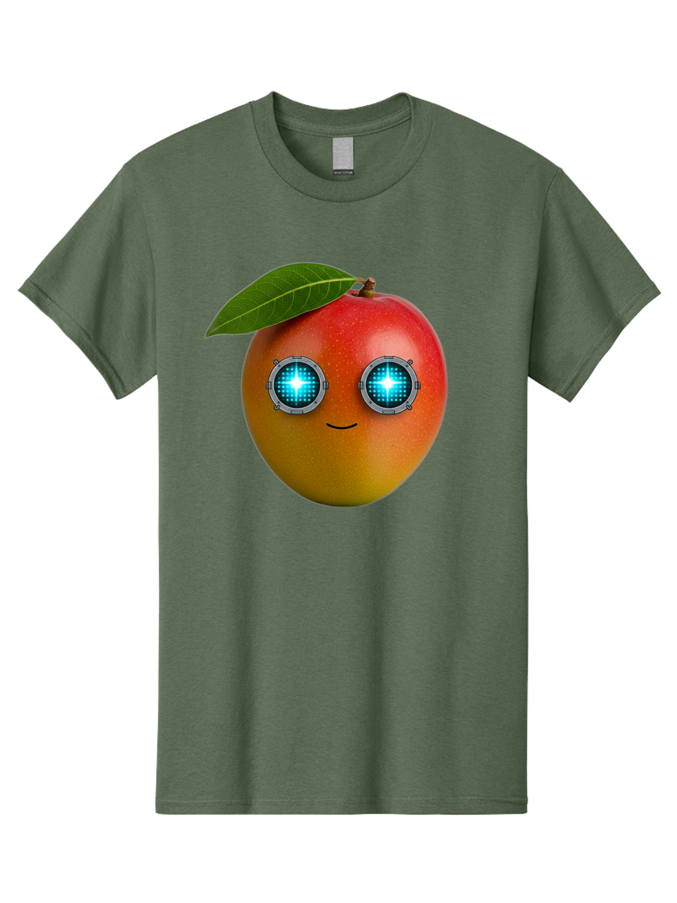 Mango-With-Cyborg-Eyes Men'S Graphic Tee, 100% Cotton, Comfortable Casual Summer Wear, Machine Washable, Mango Fruit, Robotic Eyes, Cyborg Fruit, Digital Eyes, Futuristic Design, Tech-Inspired Artwork, Fruit Character, Robotic Vision, Bac168