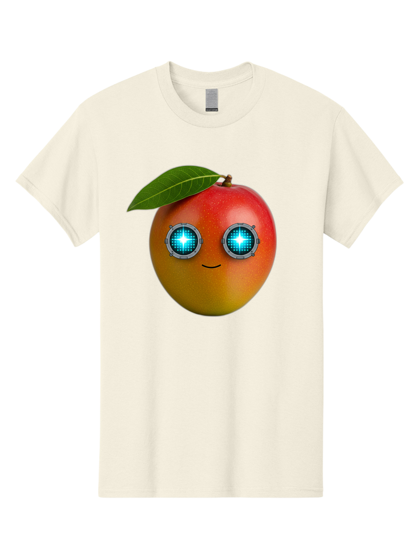 Mango-With-Cyborg-Eyes Men'S Graphic Tee, 100% Cotton, Comfortable Casual Summer Wear, Machine Washable, Mango Fruit, Robotic Eyes, Cyborg Fruit, Digital Eyes, Futuristic Design, Tech-Inspired Artwork, Fruit Character, Robotic Vision, Bac168