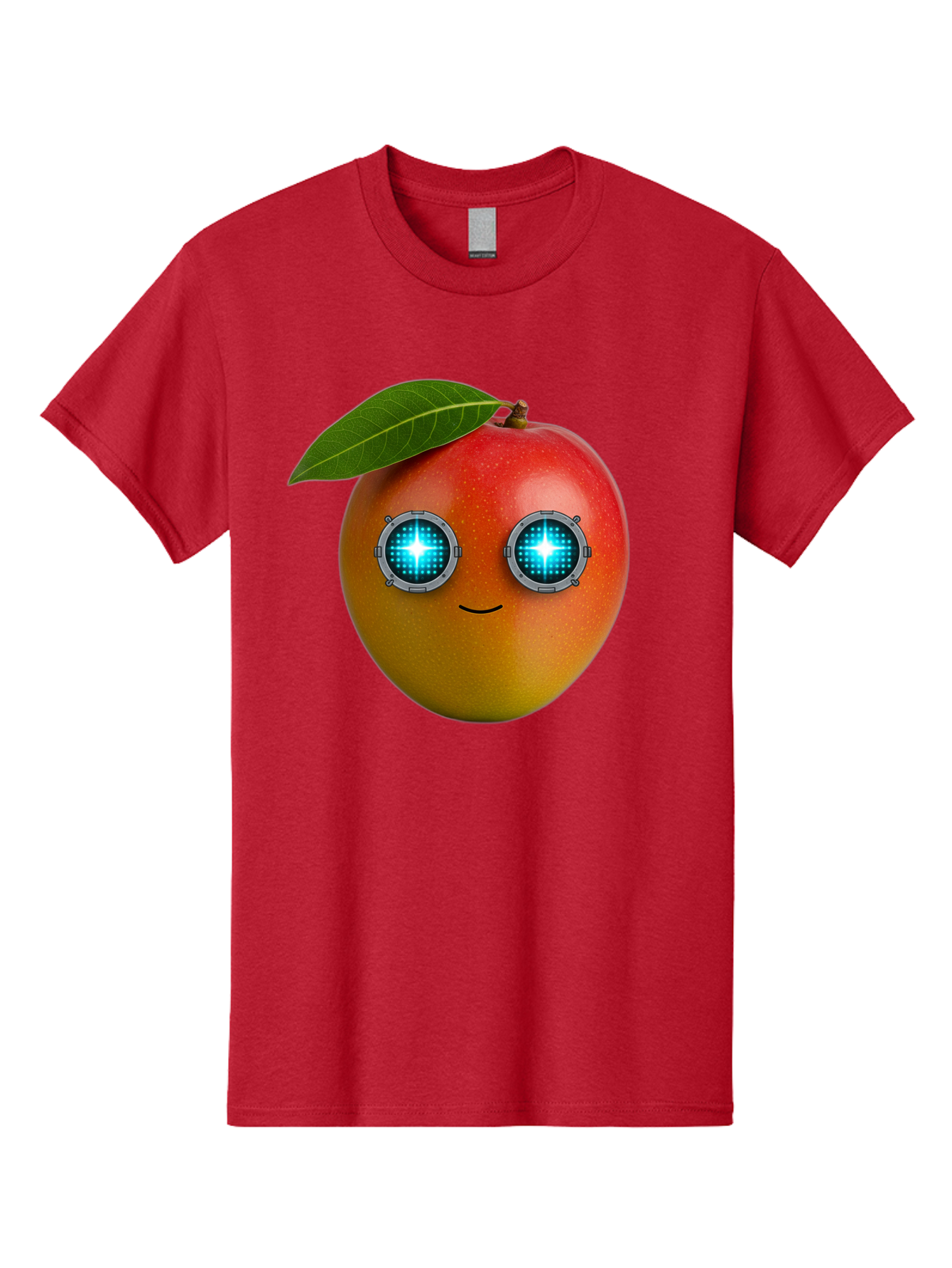 Mango-With-Cyborg-Eyes Men'S Graphic Tee, 100% Cotton, Comfortable Casual Summer Wear, Machine Washable, Mango Fruit, Robotic Eyes, Cyborg Fruit, Digital Eyes, Futuristic Design, Tech-Inspired Artwork, Fruit Character, Robotic Vision, Bac168