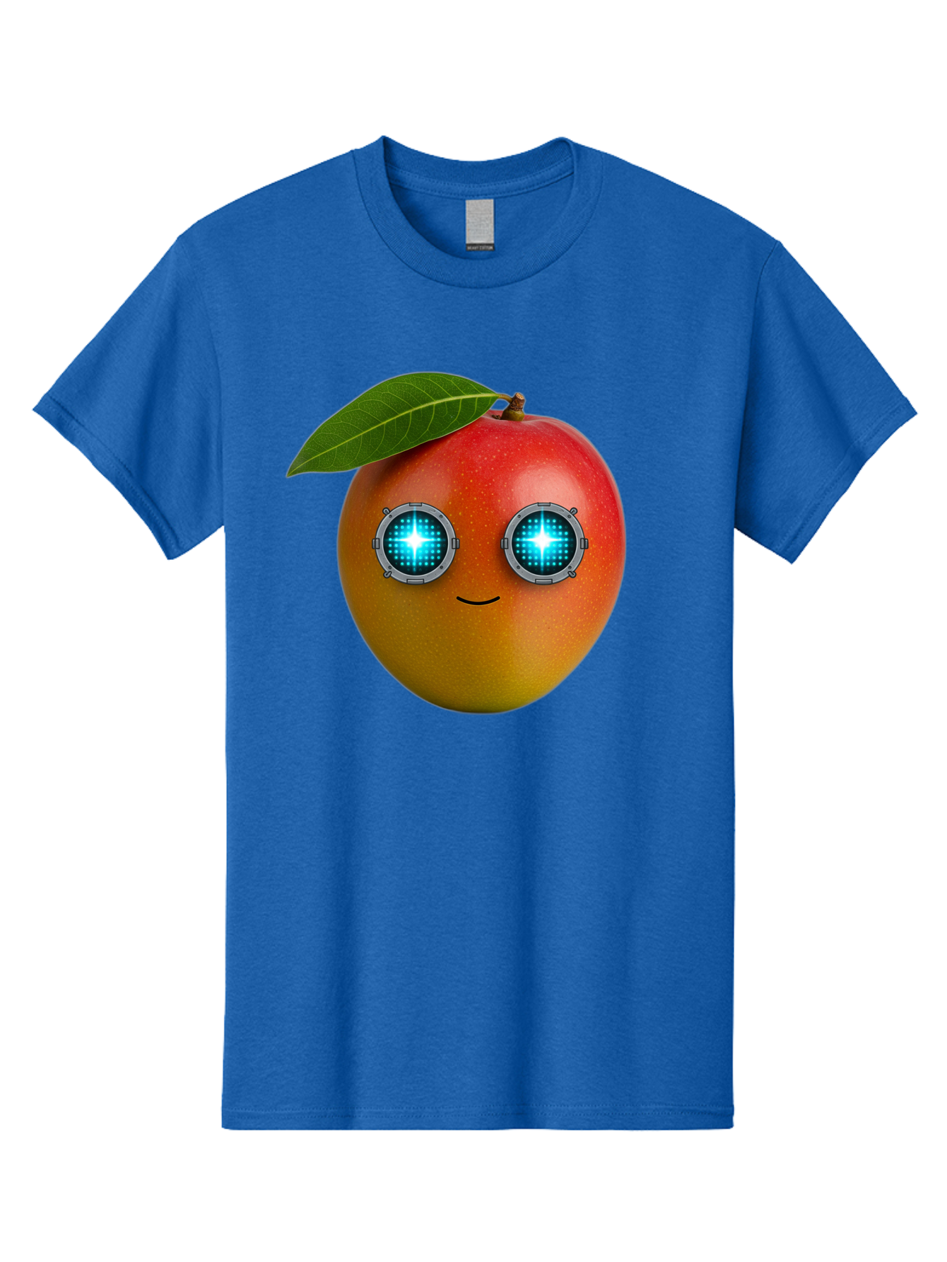 Mango-With-Cyborg-Eyes Men'S Graphic Tee, 100% Cotton, Comfortable Casual Summer Wear, Machine Washable, Mango Fruit, Robotic Eyes, Cyborg Fruit, Digital Eyes, Futuristic Design, Tech-Inspired Artwork, Fruit Character, Robotic Vision, Bac168