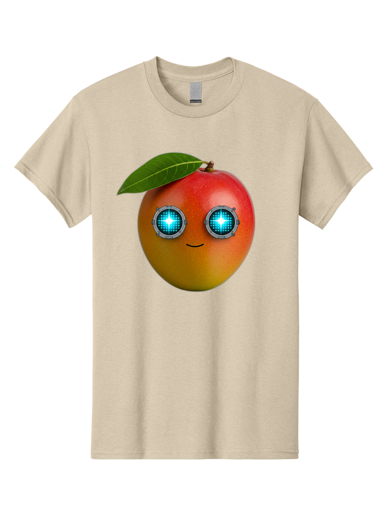 Mango-With-Cyborg-Eyes Men'S Graphic Tee, 100% Cotton, Comfortable Casual Summer Wear, Machine Washable, Mango Fruit, Robotic Eyes, Cyborg Fruit, Digital Eyes, Futuristic Design, Tech-Inspired Artwork, Fruit Character, Robotic Vision, Bac168