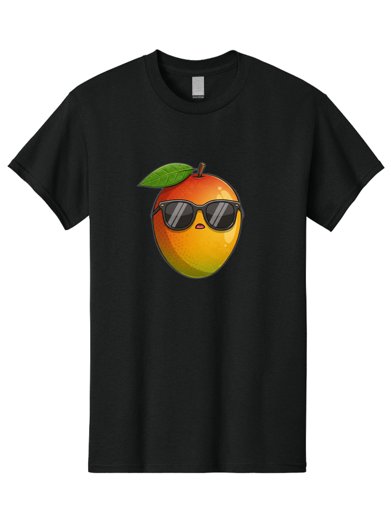 Mango-With-Shades Men'S Graphic Tee, 100% Cotton, Comfortable Casual Summer Wear, Machine Washable, Mango Character, Sunglasses, Leaf, Cartoon Style, Vibrant Colors, Funny Face, Trendy, Summer Vibes, Fruit Illustration, Kawaii Art Bac169
