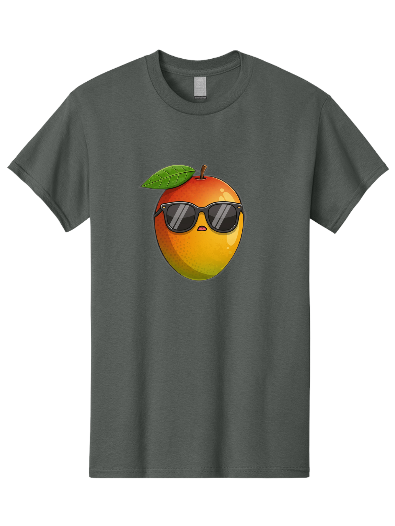 Mango-With-Shades Men'S Graphic Tee, 100% Cotton, Comfortable Casual Summer Wear, Machine Washable, Mango Character, Sunglasses, Leaf, Cartoon Style, Vibrant Colors, Funny Face, Trendy, Summer Vibes, Fruit Illustration, Kawaii Art Bac169