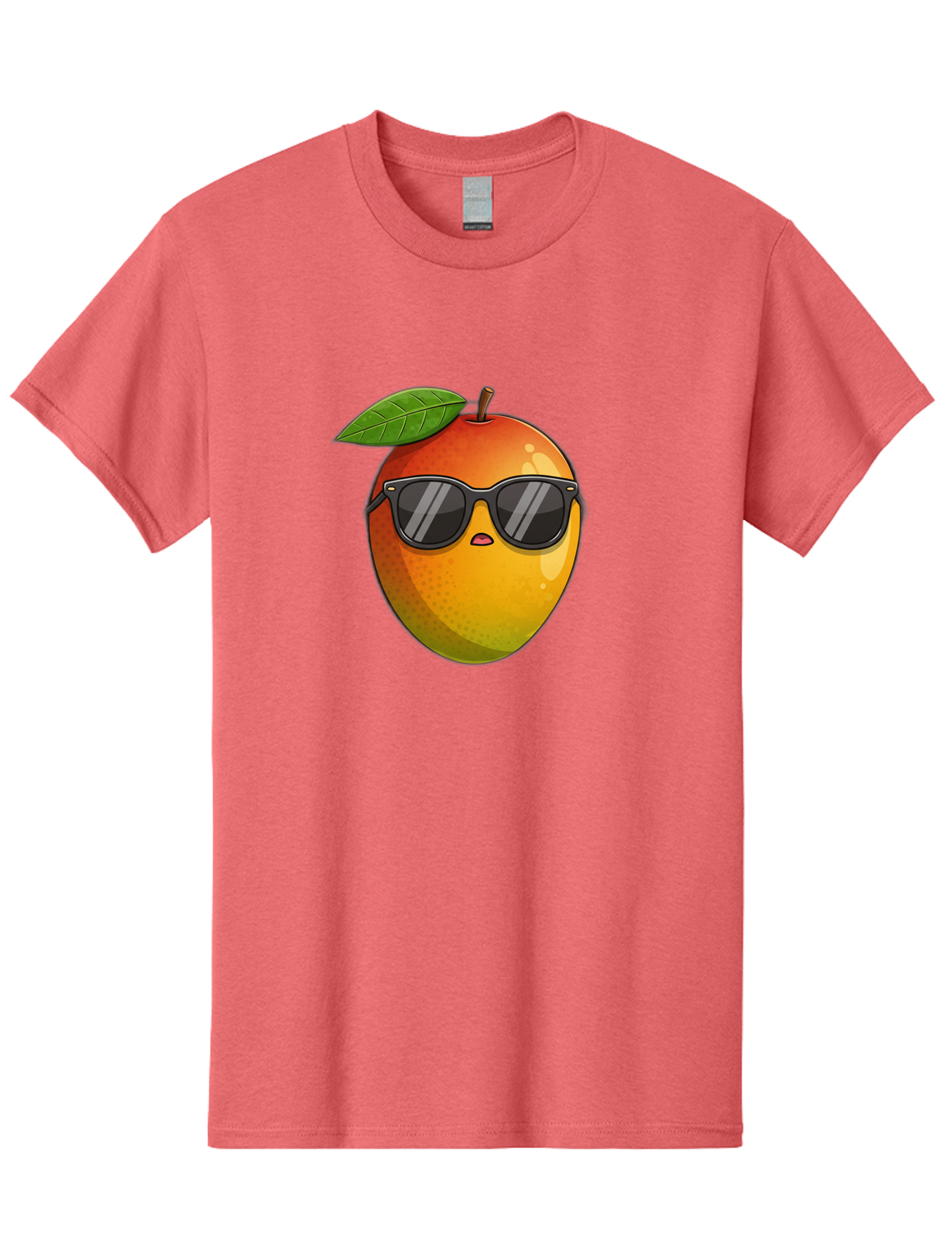 Mango-With-Shades Men'S Graphic Tee, 100% Cotton, Comfortable Casual Summer Wear, Machine Washable, Mango Character, Sunglasses, Leaf, Cartoon Style, Vibrant Colors, Funny Face, Trendy, Summer Vibes, Fruit Illustration, Kawaii Art Bac169