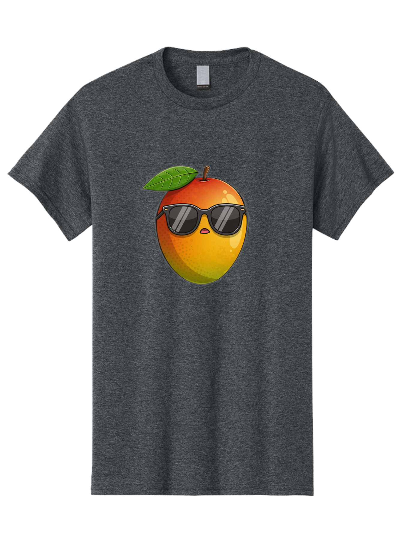 Mango-With-Shades Men'S Graphic Tee, 100% Cotton, Comfortable Casual Summer Wear, Machine Washable, Mango Character, Sunglasses, Leaf, Cartoon Style, Vibrant Colors, Funny Face, Trendy, Summer Vibes, Fruit Illustration, Kawaii Art Bac169