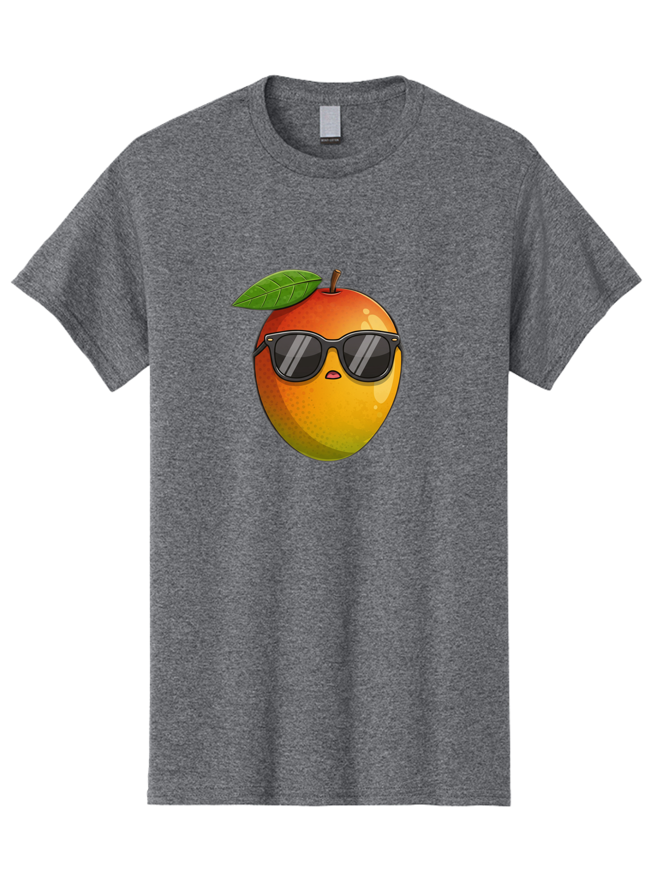 Mango-With-Shades Men'S Graphic Tee, 100% Cotton, Comfortable Casual Summer Wear, Machine Washable, Mango Character, Sunglasses, Leaf, Cartoon Style, Vibrant Colors, Funny Face, Trendy, Summer Vibes, Fruit Illustration, Kawaii Art Bac169