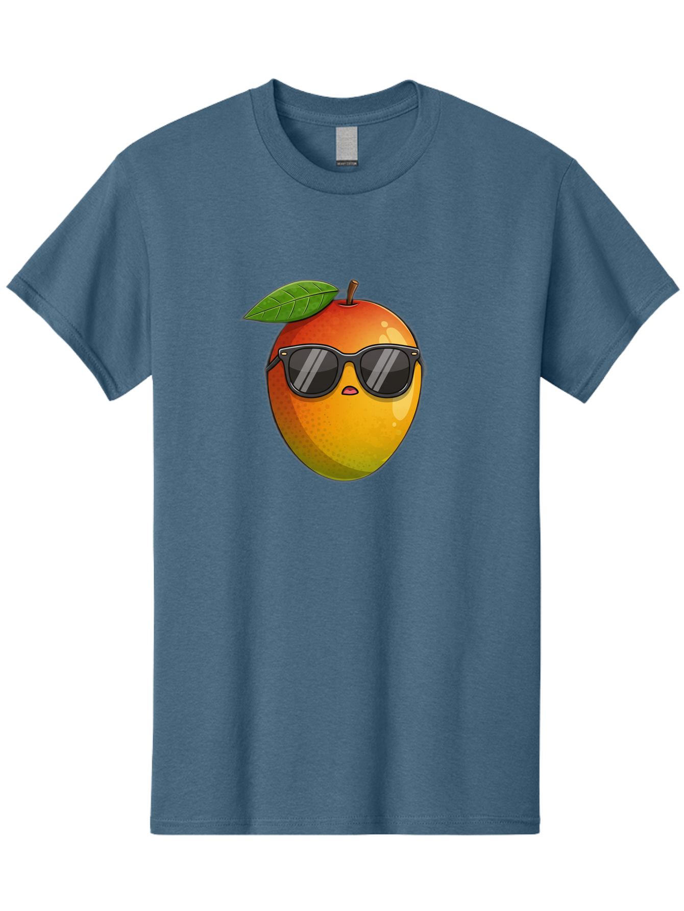 Mango-With-Shades Men'S Graphic Tee, 100% Cotton, Comfortable Casual Summer Wear, Machine Washable, Mango Character, Sunglasses, Leaf, Cartoon Style, Vibrant Colors, Funny Face, Trendy, Summer Vibes, Fruit Illustration, Kawaii Art Bac169