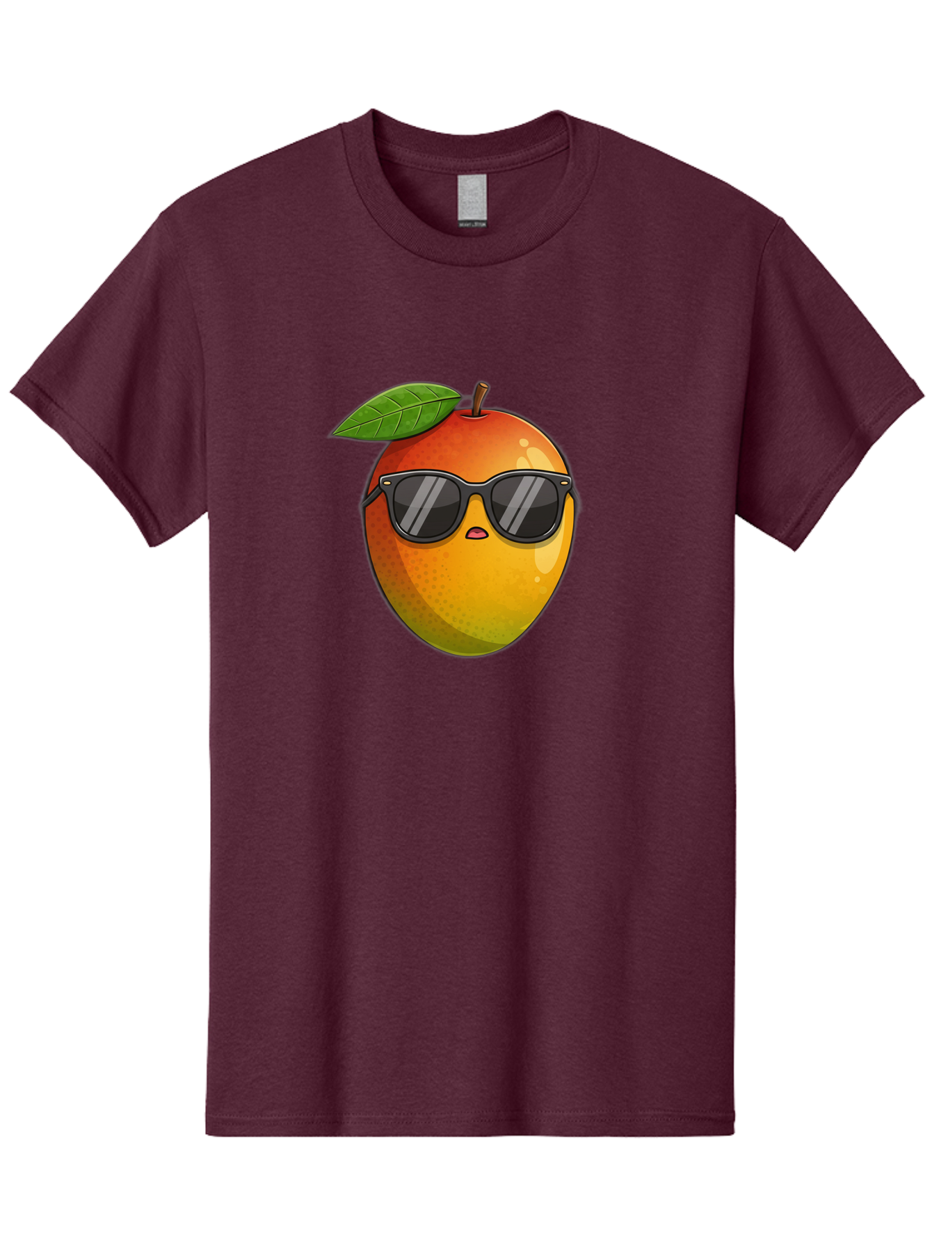 Mango-With-Shades Men'S Graphic Tee, 100% Cotton, Comfortable Casual Summer Wear, Machine Washable, Mango Character, Sunglasses, Leaf, Cartoon Style, Vibrant Colors, Funny Face, Trendy, Summer Vibes, Fruit Illustration, Kawaii Art Bac169