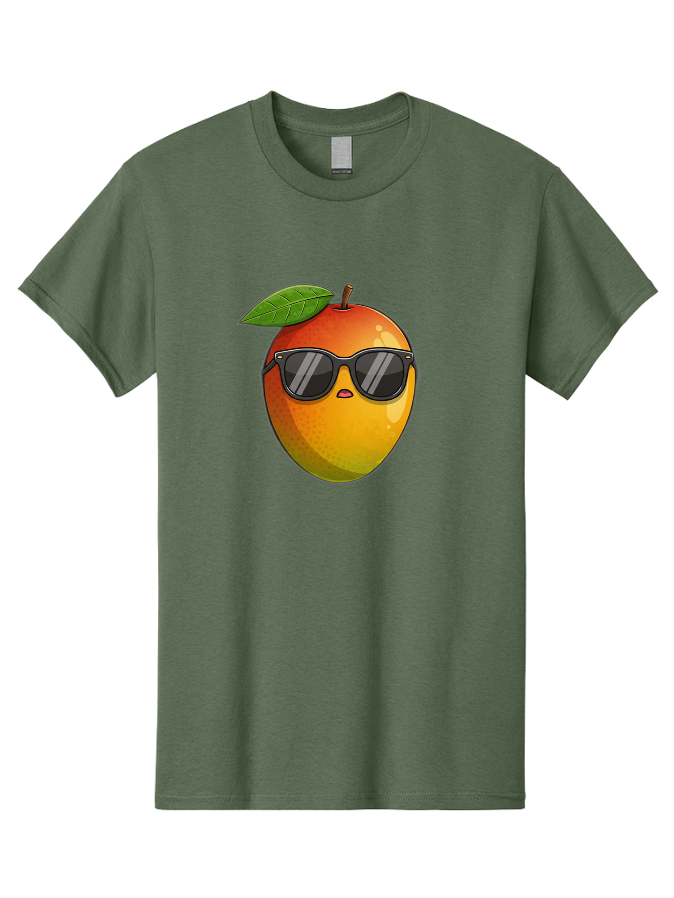 Mango-With-Shades Men'S Graphic Tee, 100% Cotton, Comfortable Casual Summer Wear, Machine Washable, Mango Character, Sunglasses, Leaf, Cartoon Style, Vibrant Colors, Funny Face, Trendy, Summer Vibes, Fruit Illustration, Kawaii Art Bac169
