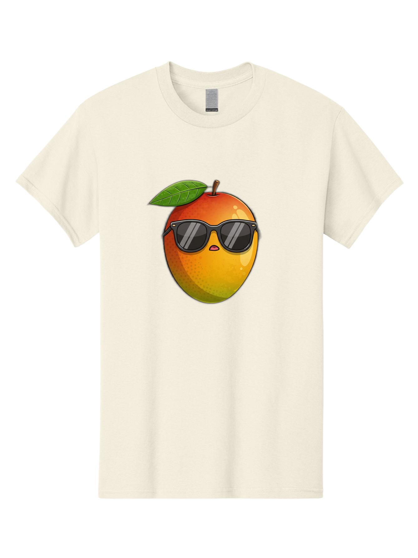 Mango-With-Shades Men'S Graphic Tee, 100% Cotton, Comfortable Casual Summer Wear, Machine Washable, Mango Character, Sunglasses, Leaf, Cartoon Style, Vibrant Colors, Funny Face, Trendy, Summer Vibes, Fruit Illustration, Kawaii Art Bac169