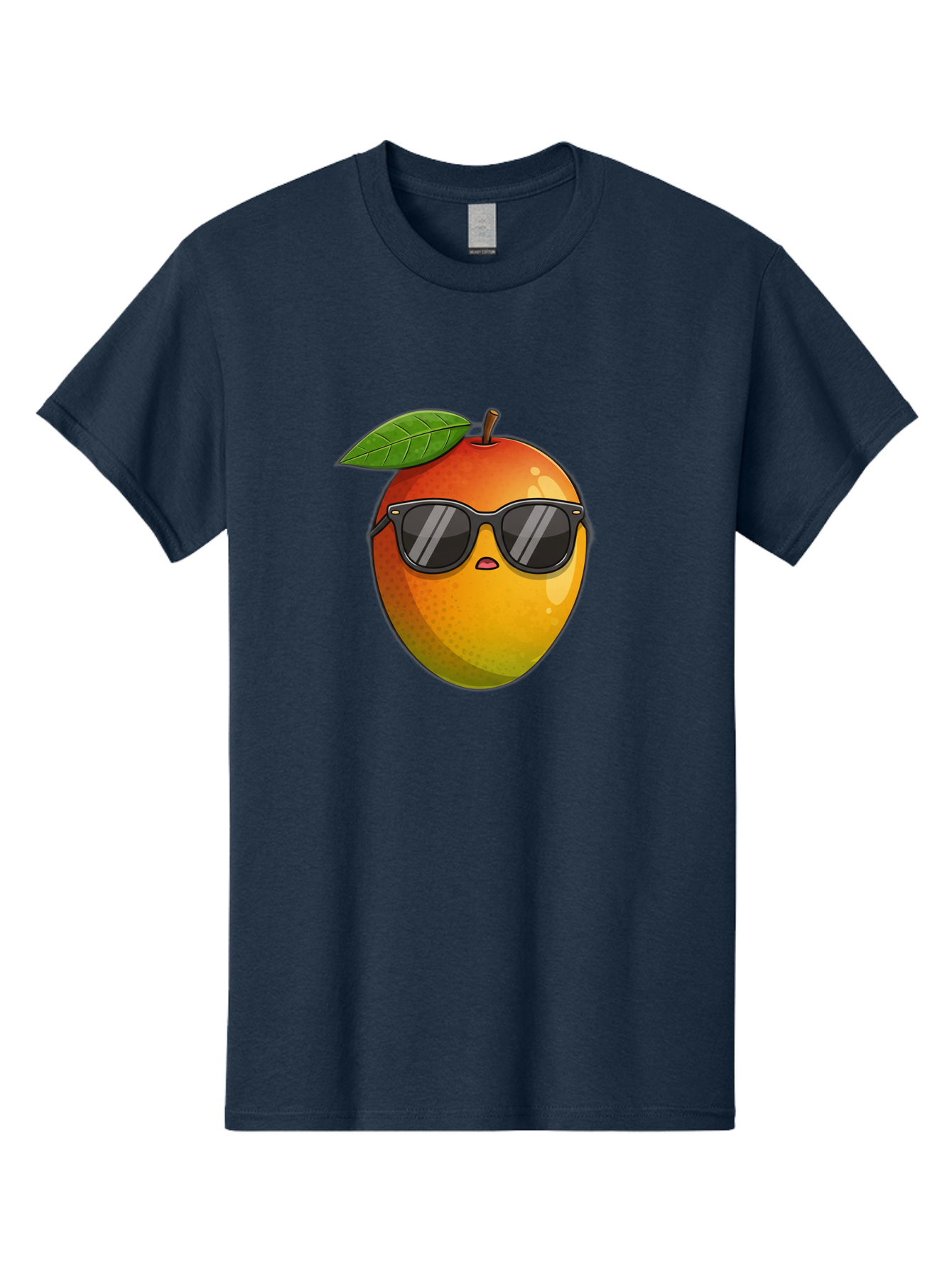 Mango-With-Shades Men'S Graphic Tee, 100% Cotton, Comfortable Casual Summer Wear, Machine Washable, Mango Character, Sunglasses, Leaf, Cartoon Style, Vibrant Colors, Funny Face, Trendy, Summer Vibes, Fruit Illustration, Kawaii Art Bac169